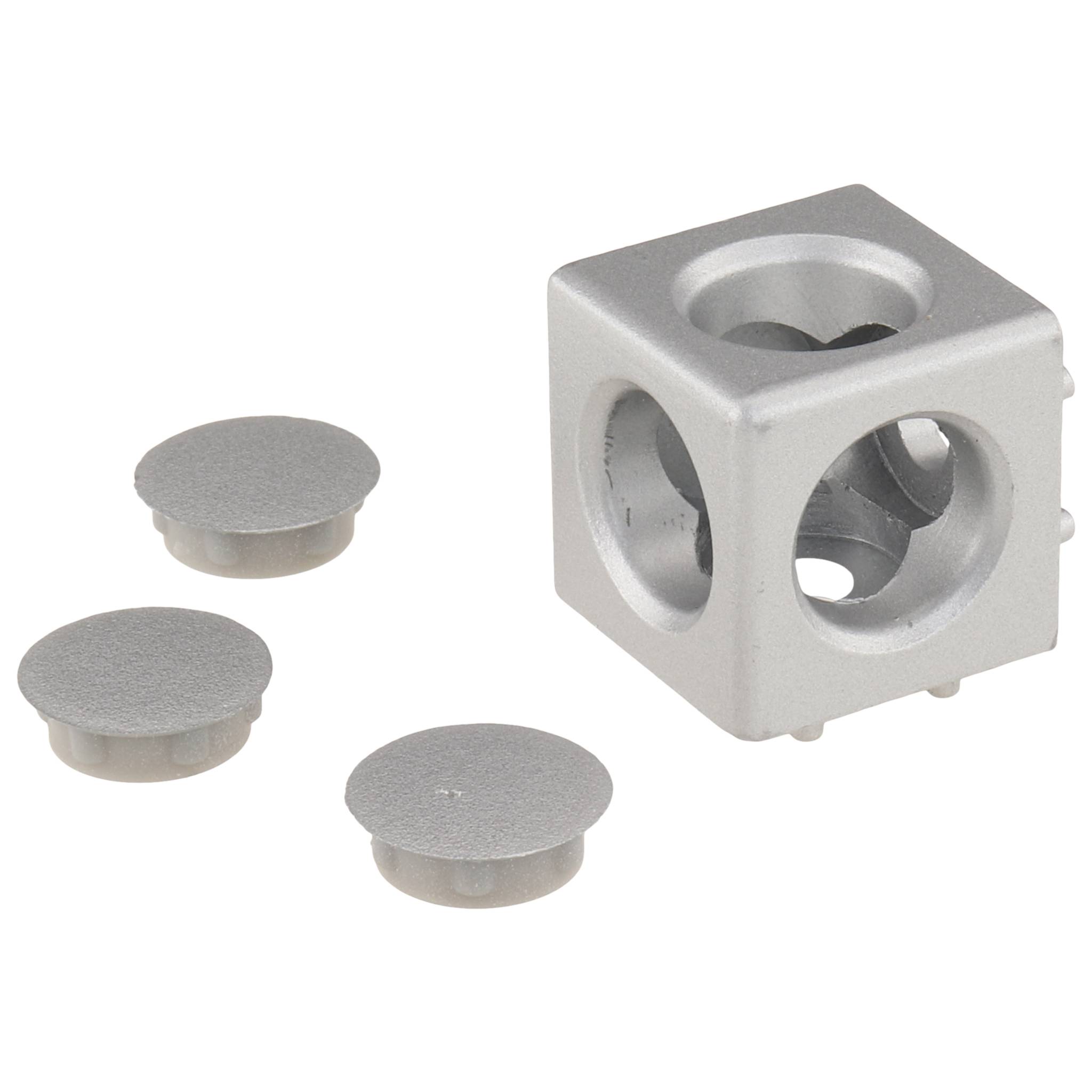 Verbinder, Würfelverbinder, 20x20x20, Zink-Druckguß, pulverbeschichtet, alufarbig