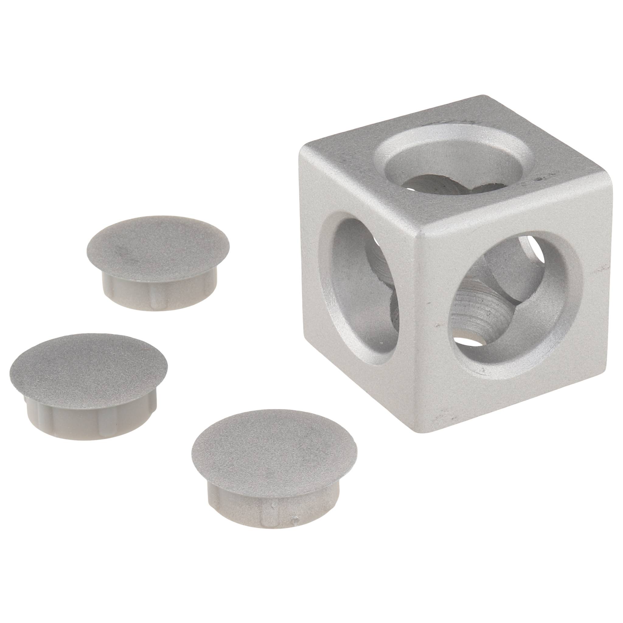 Verbinder, Würfelverbinder, 30x30x30, Aluminiumdruckguß, pulverbeschichtet, alufarbig