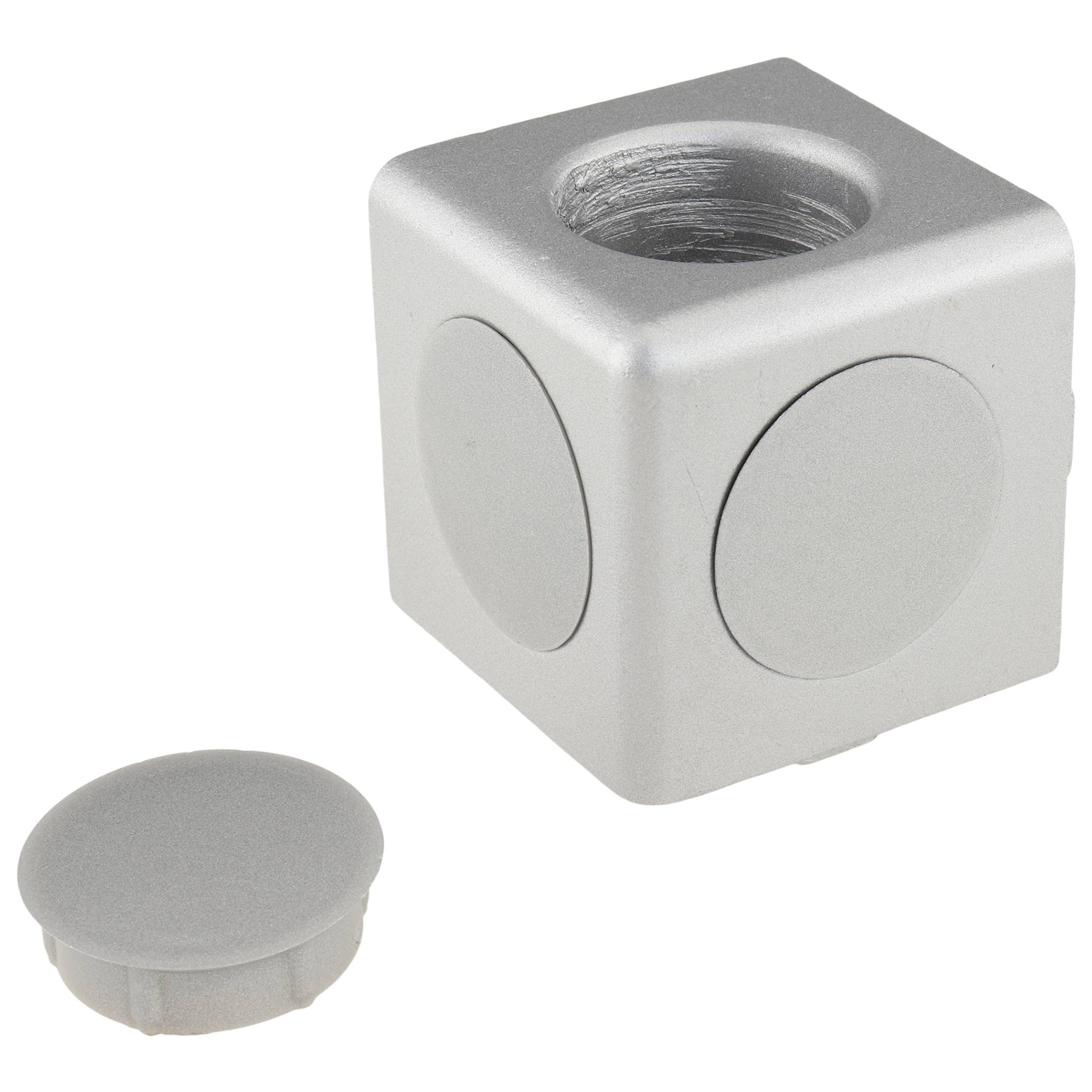 Verbinder, Würfelverbinder, 40x40x40, Aluminiumdruckguß, pulverbeschichtet, alufarbig