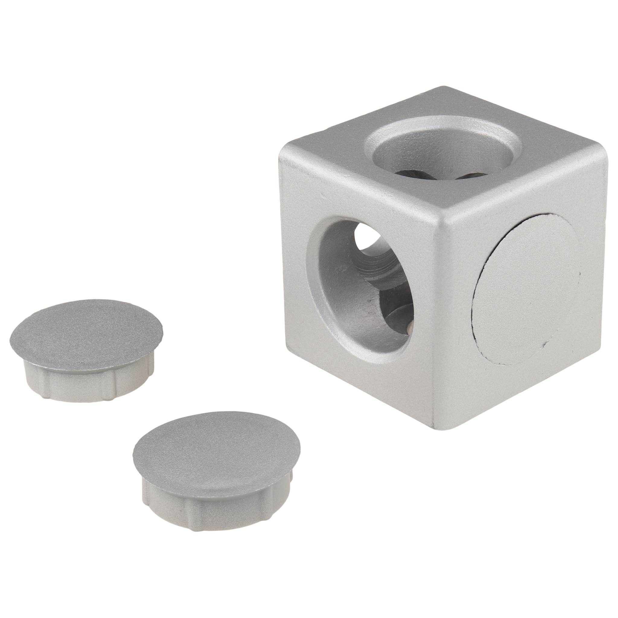 Verbinder, Würfelverbinder, 40x40x40, Aluminiumdruckguß, pulverbeschichtet, alufarbig