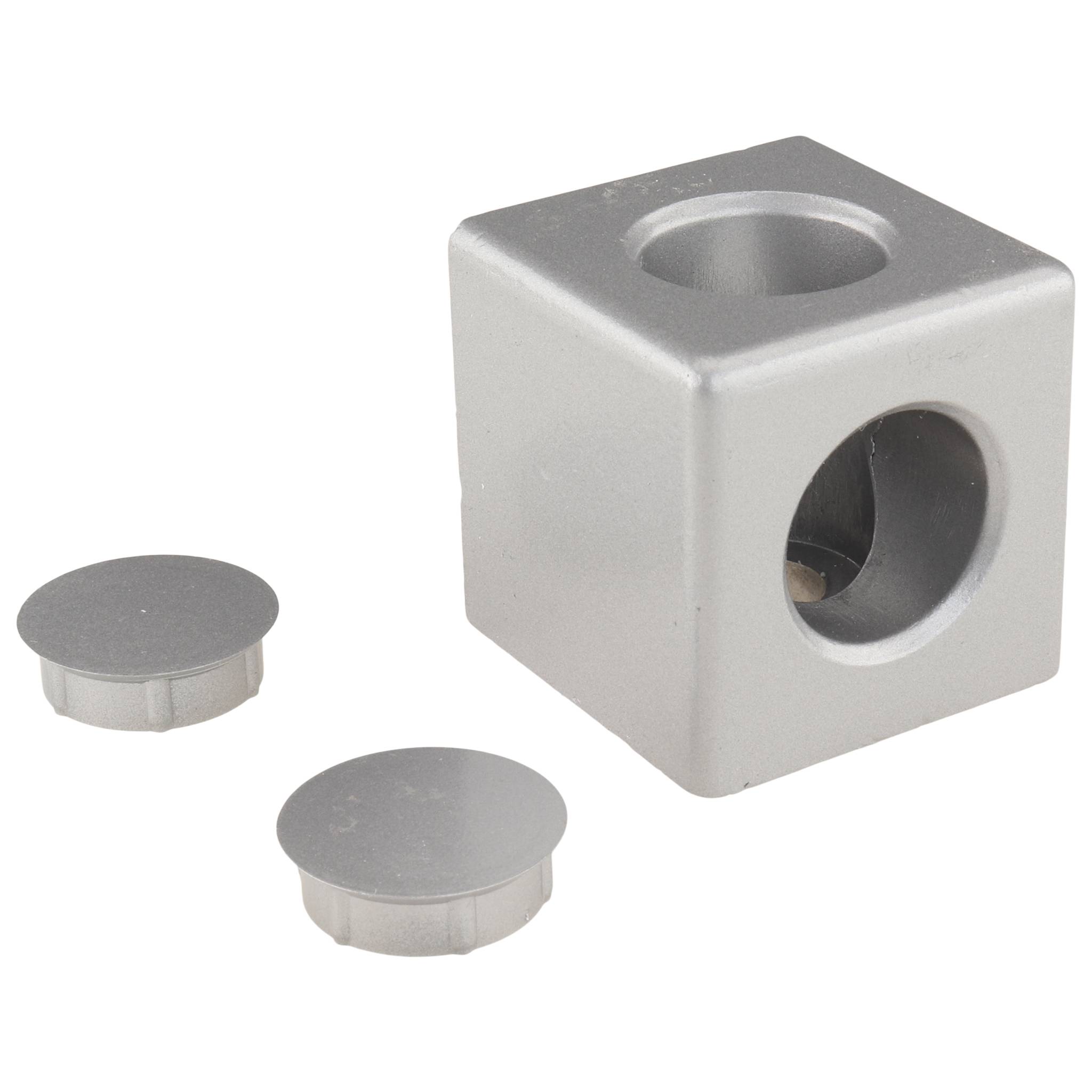 Verbinder, Würfelverbinder, 45x45x45, Aluminiumdruckguß, pulverbeschichtet, alufarbig