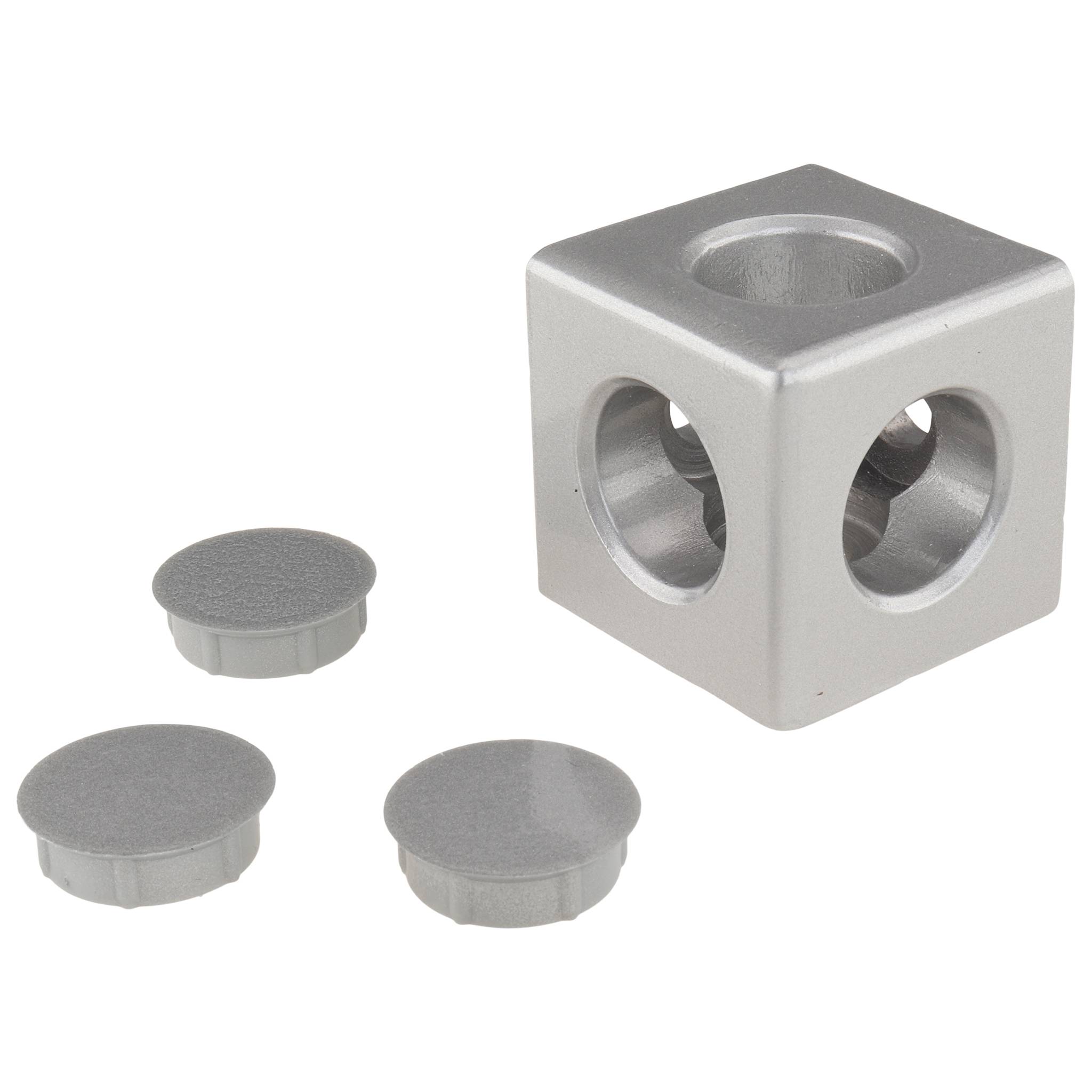 Verbinder, Würfelverbinder, 45x45x45, Aluminiumdruckguß, pulverbeschichtet, alufarbig