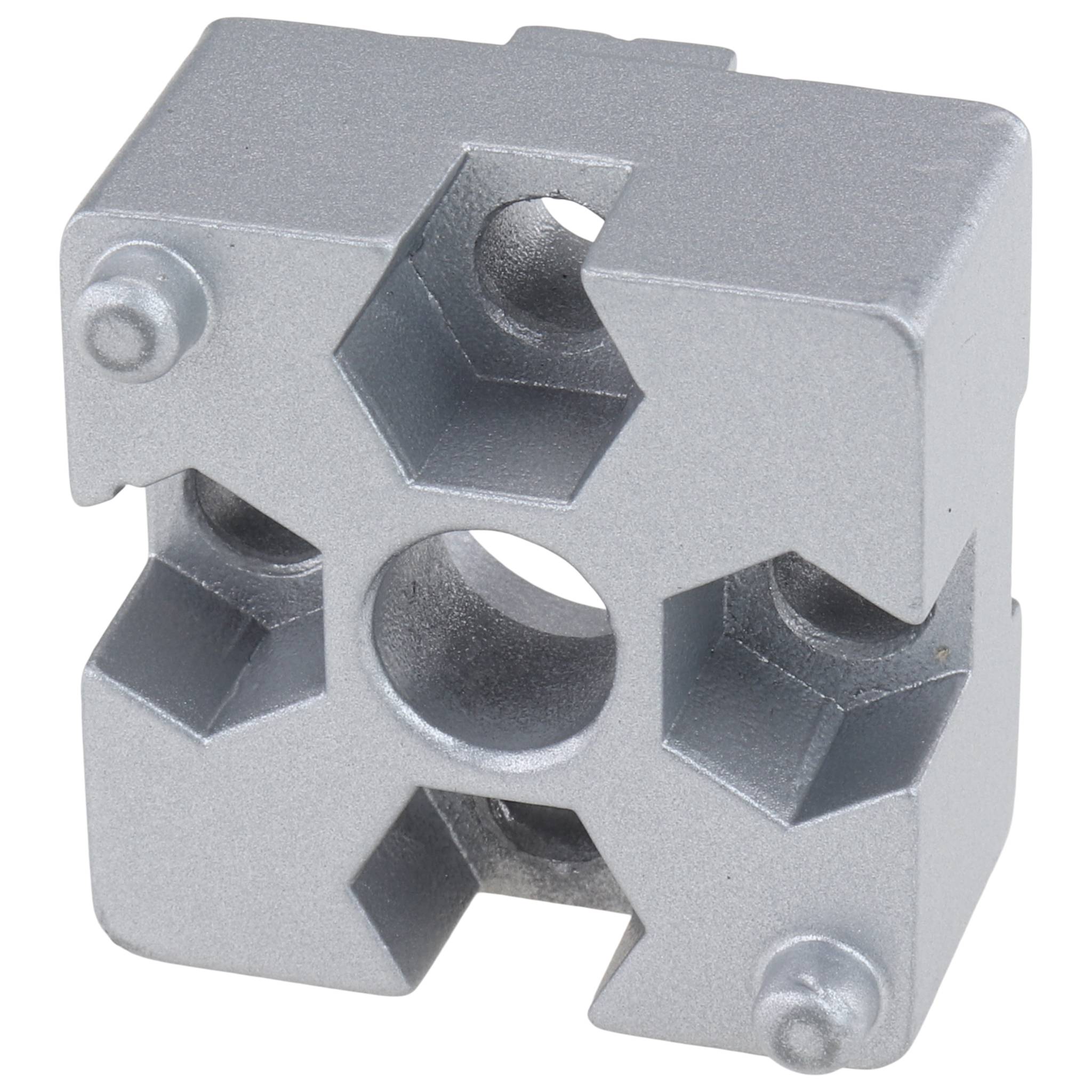 Verbinder, Plattenverbinder, 30x30x15, Aluminiumdruckguß, pulverbeschichtet, alufarbig