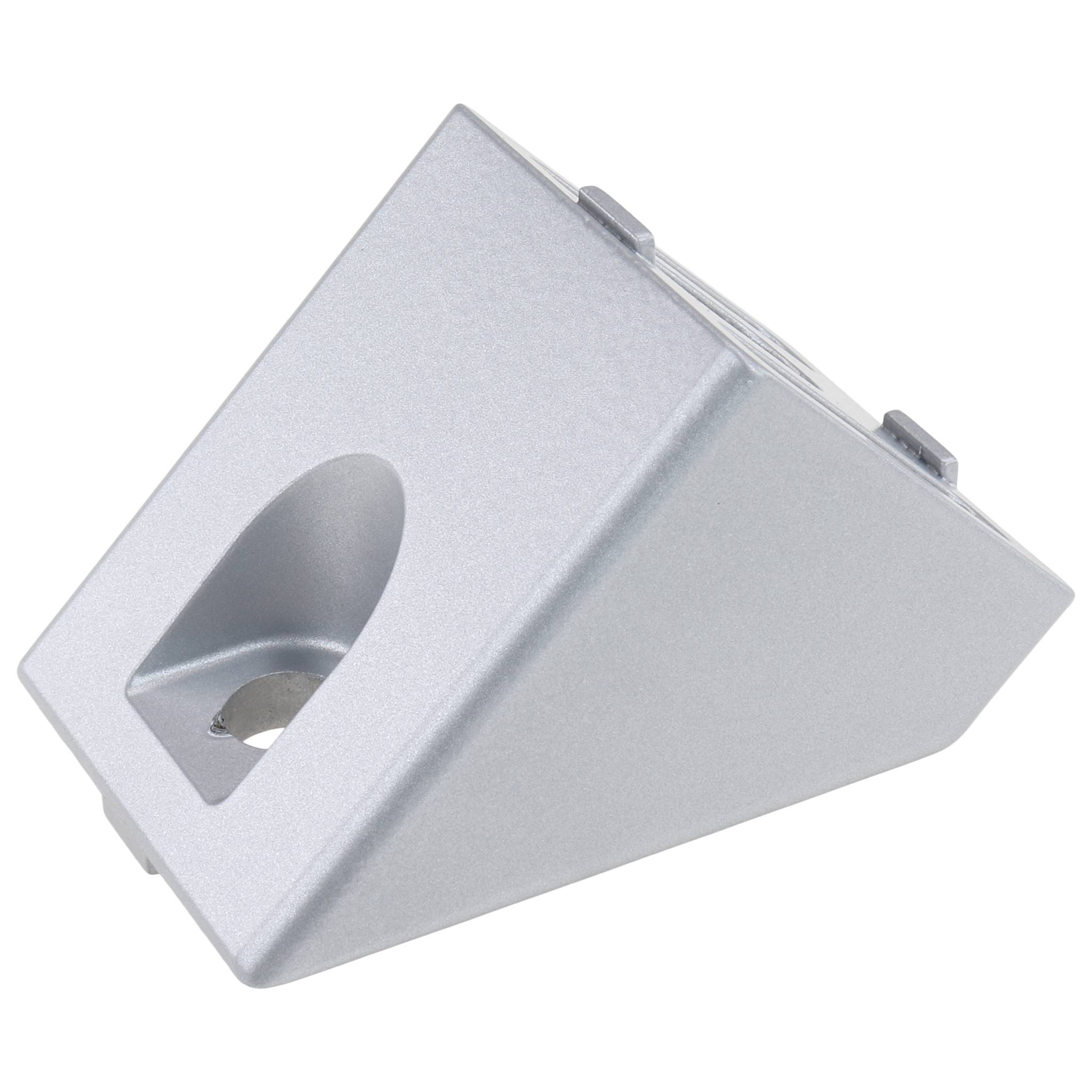 Verbinder, Winkelverbinder 45°, 40x40x40, Zink-Druckguß, pulverbeschichtet, alufarbig