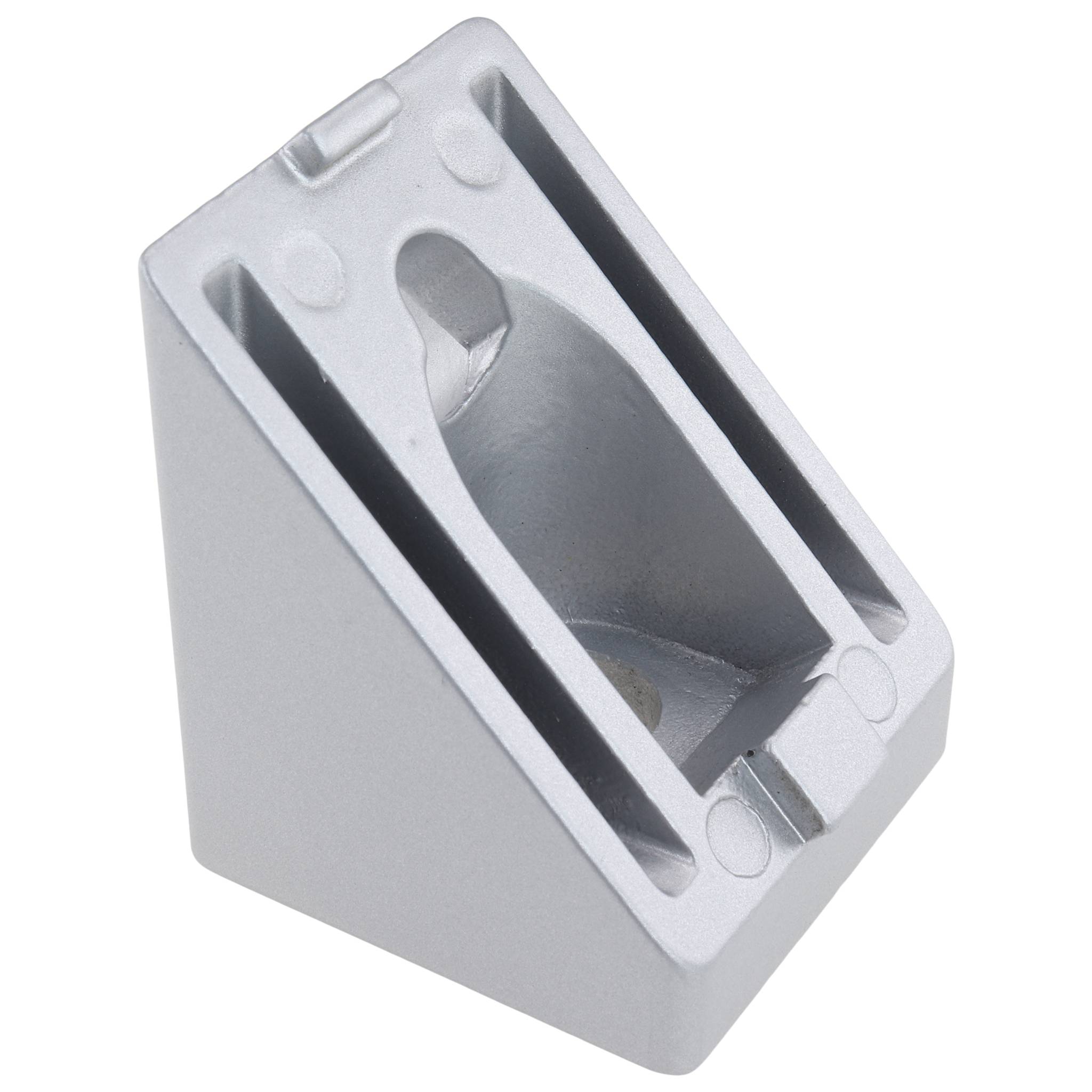 Verbinder, Winkelverbinder 45°, 45x45x45, Aluminiumdruckguß, pulverbeschichtet, alufarbig