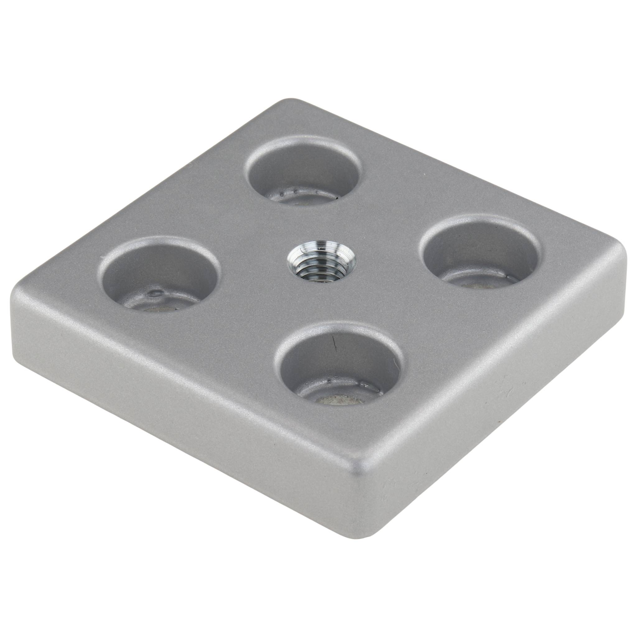 Platte, Transport- und Fußplatte M8, 60x60x12, Zink-Druckguß, pulverbeschichtet, alufarbig