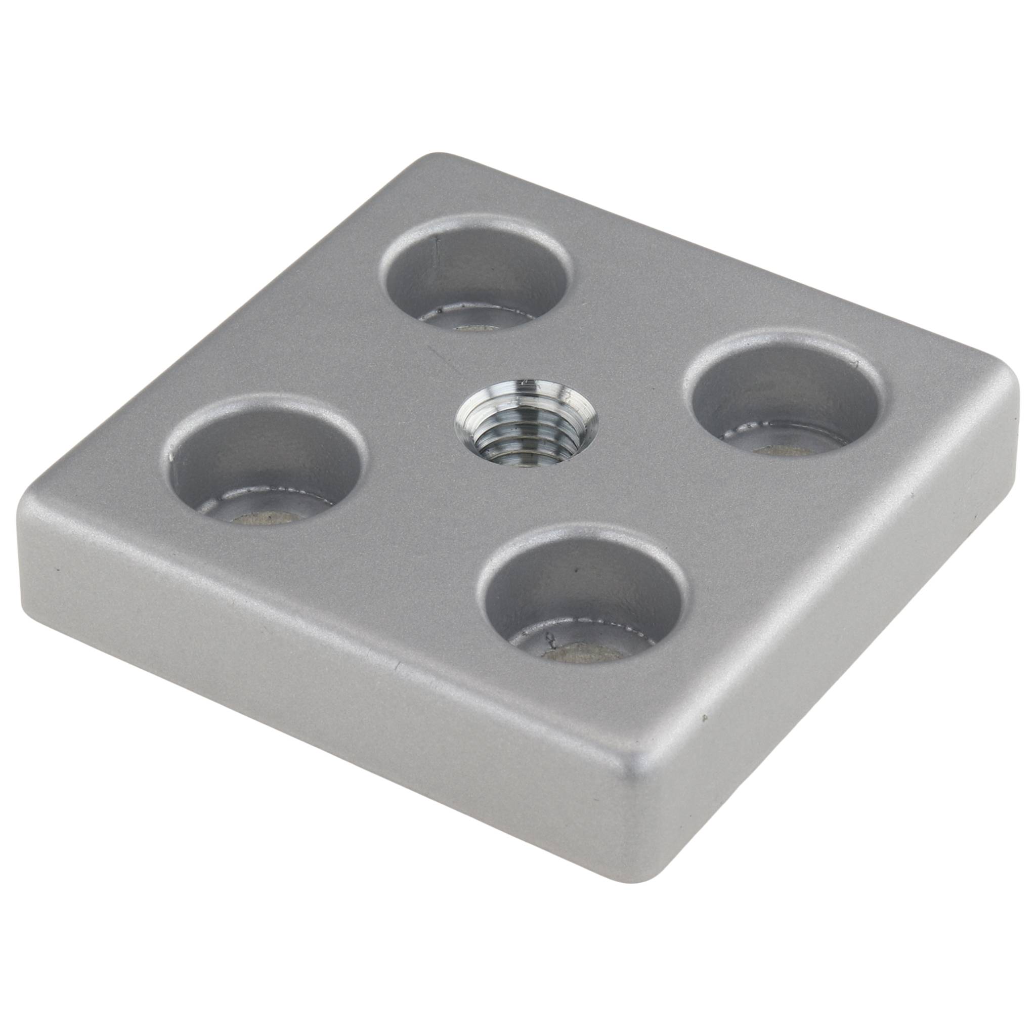 Platte, Transport- und Fußplatte M10, 60x60x12, Zink-Druckguß, pulverbeschichtet, alufarbig