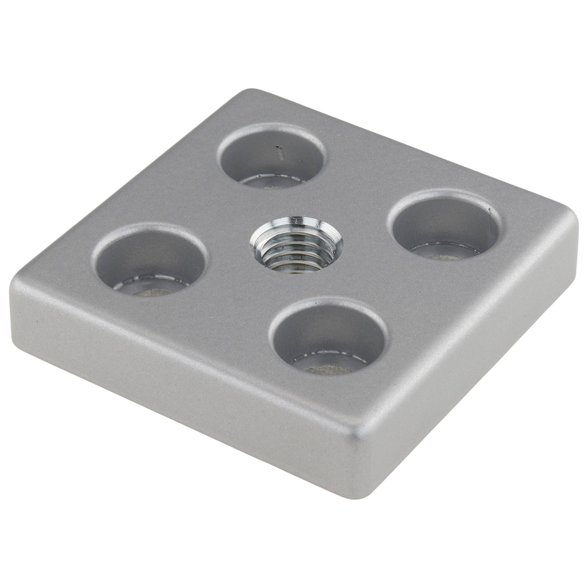 Platte, Transport- und Fußplatte M12, 60x60x12, Zink-Druckguß, pulverbeschichtet, alufarbig