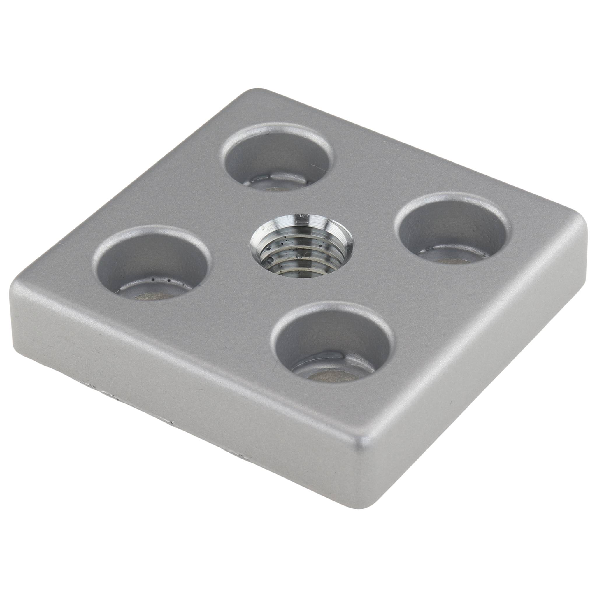 Platte, Transport- und Fußplatte M14, 60x60x12, Zink-Druckguß, pulverbeschichtet, alufarbig