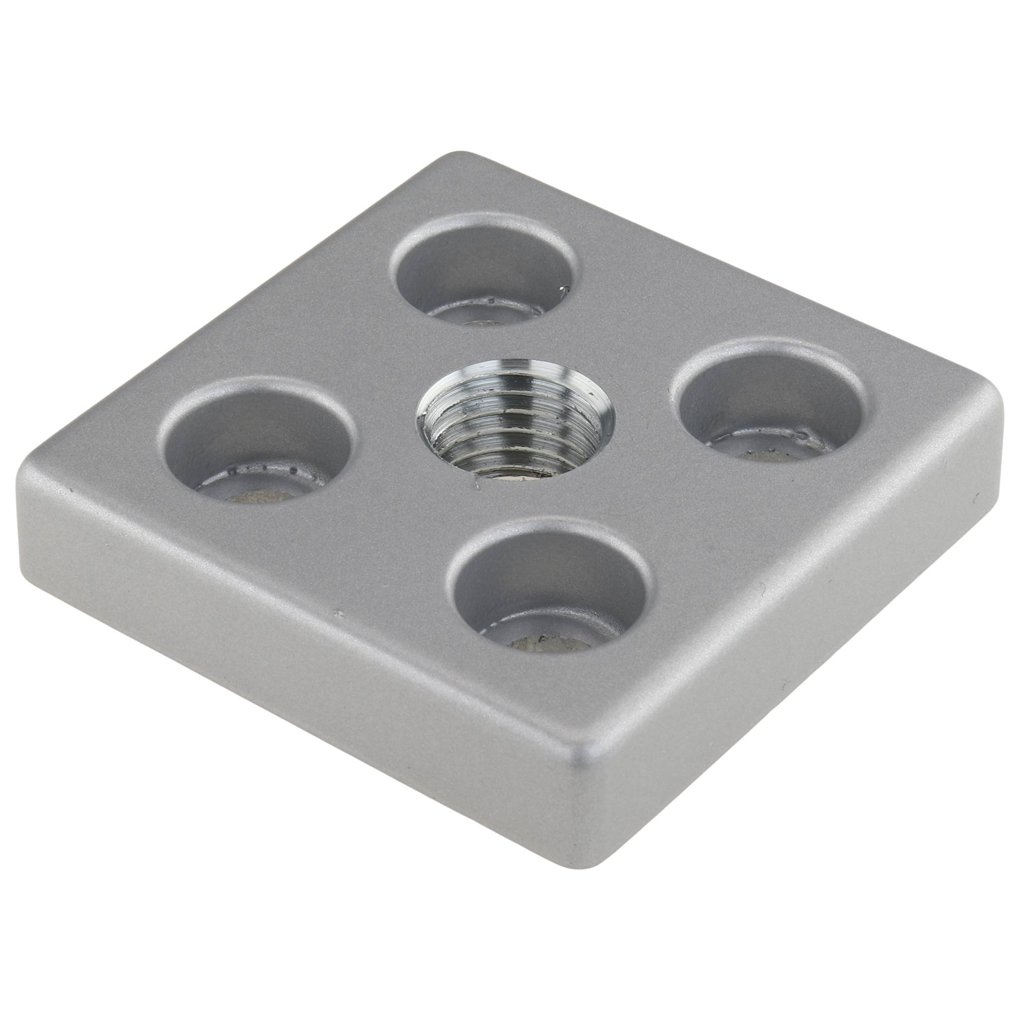 Platte, Transport- und Fußplatte M16, 60x60x12, Zink-Druckguß, pulverbeschichtet, alufarbig