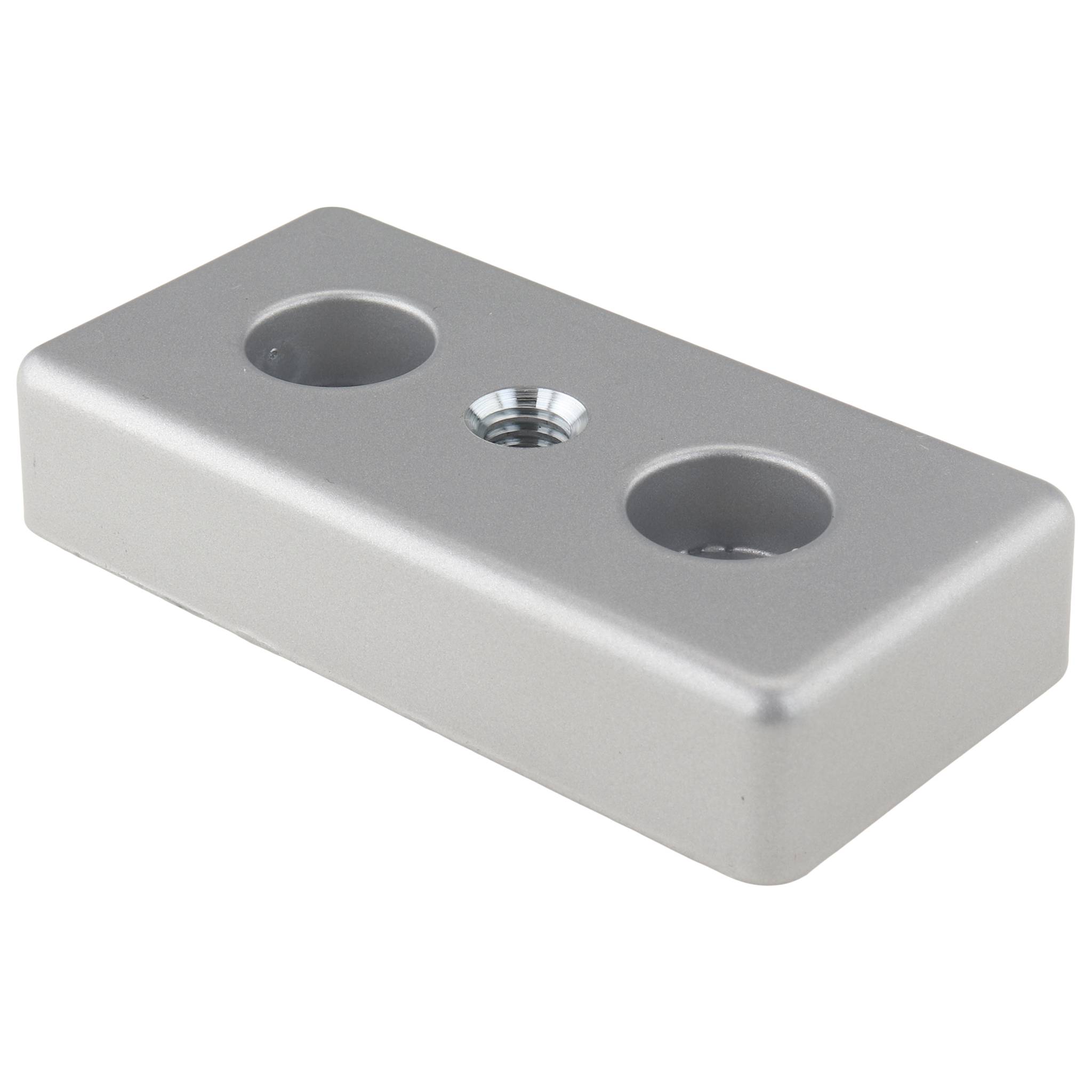 Platte, Transport- und Fußplatte M8, 40x80x16, Zink-Druckguß, pulverbeschichtet, alufarbig