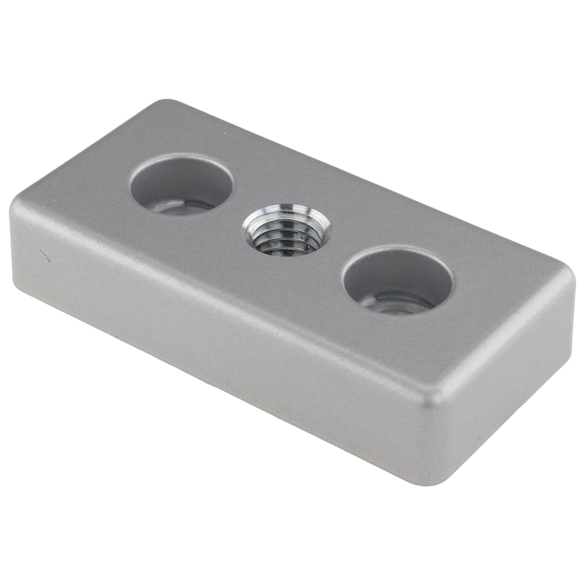 Platte, Transport- und Fußplatte M12, 40x80x16, Zink-Druckguß, pulverbeschichtet, alufarbig