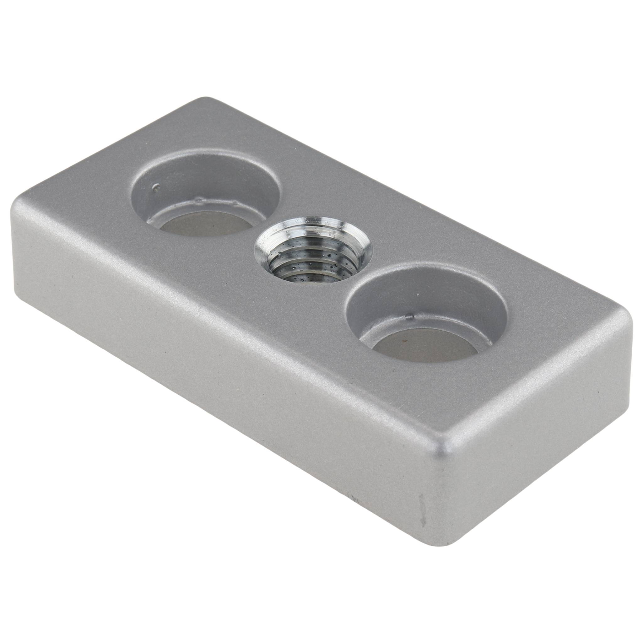 Platte, Transport- und Fußplatte M14, 40x80x16, Zink-Druckguß, pulverbeschichtet, alufarbig