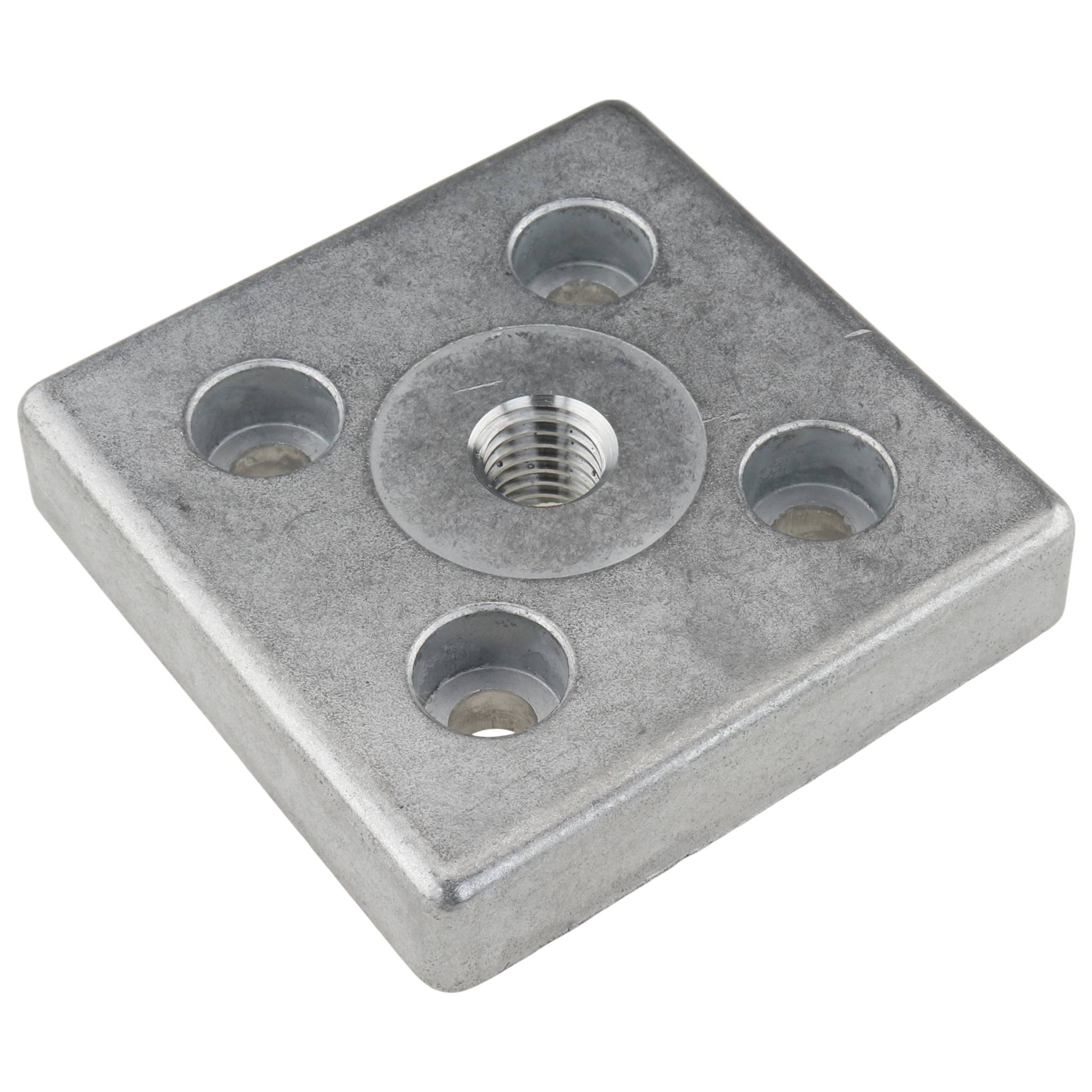 Platte, Transport- und Fußplatte M14, 80x80x16, Zink-Druckguß, blank