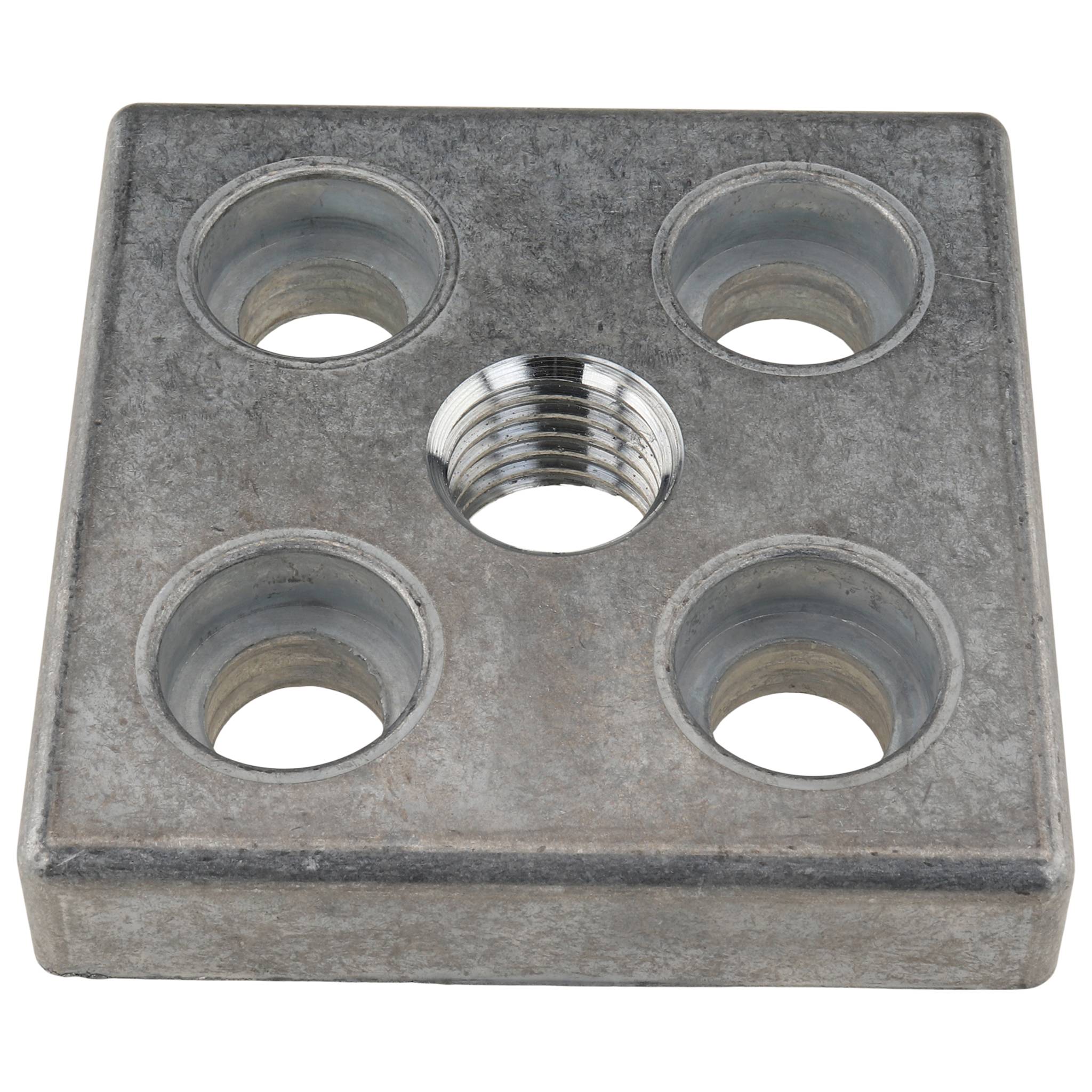 Platte, Transport- und Fußplatte M20, 80x80x16, Zink-Druckguß, blank