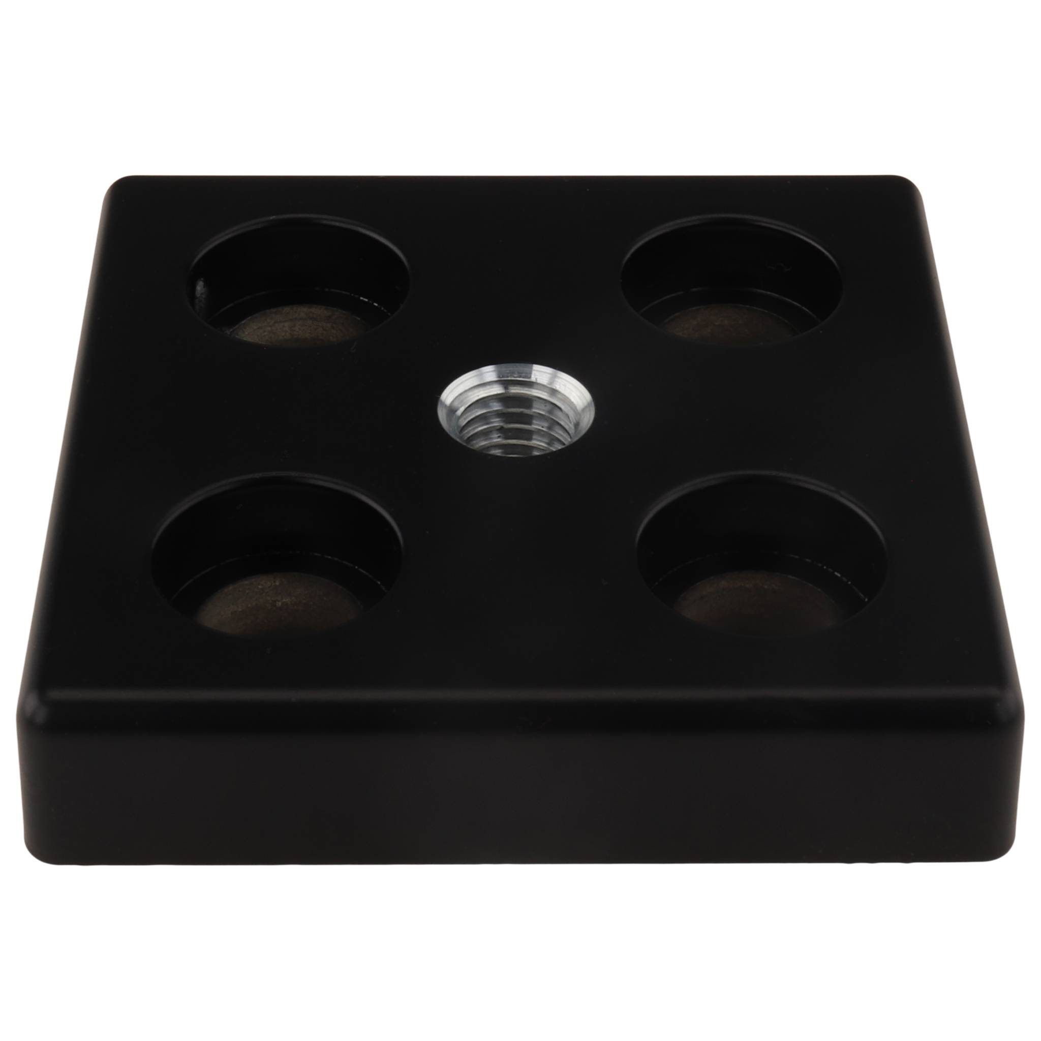 Platte, Transport- und Fußplatte M12, 80x80x16, Zink-Druckguß, pulverbeschichtet, schwarz