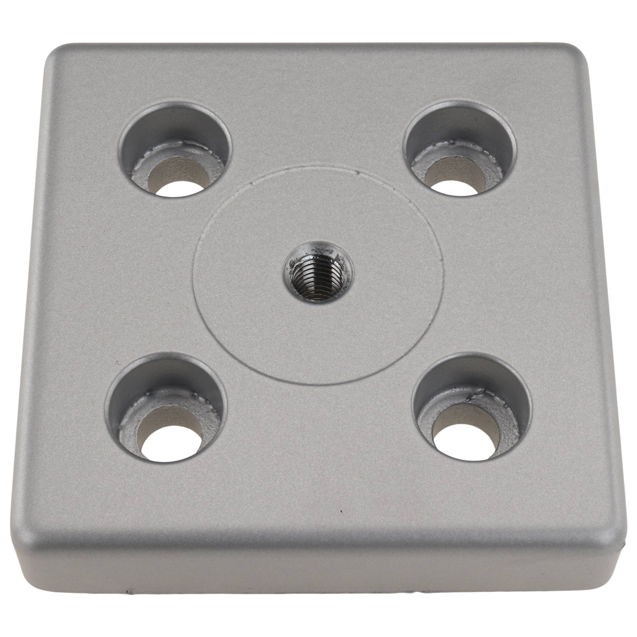 Platte, Transport- und Fußplatte M8, 80x80x16, Zink-Druckguß, pulverbeschichtet, alufarbig