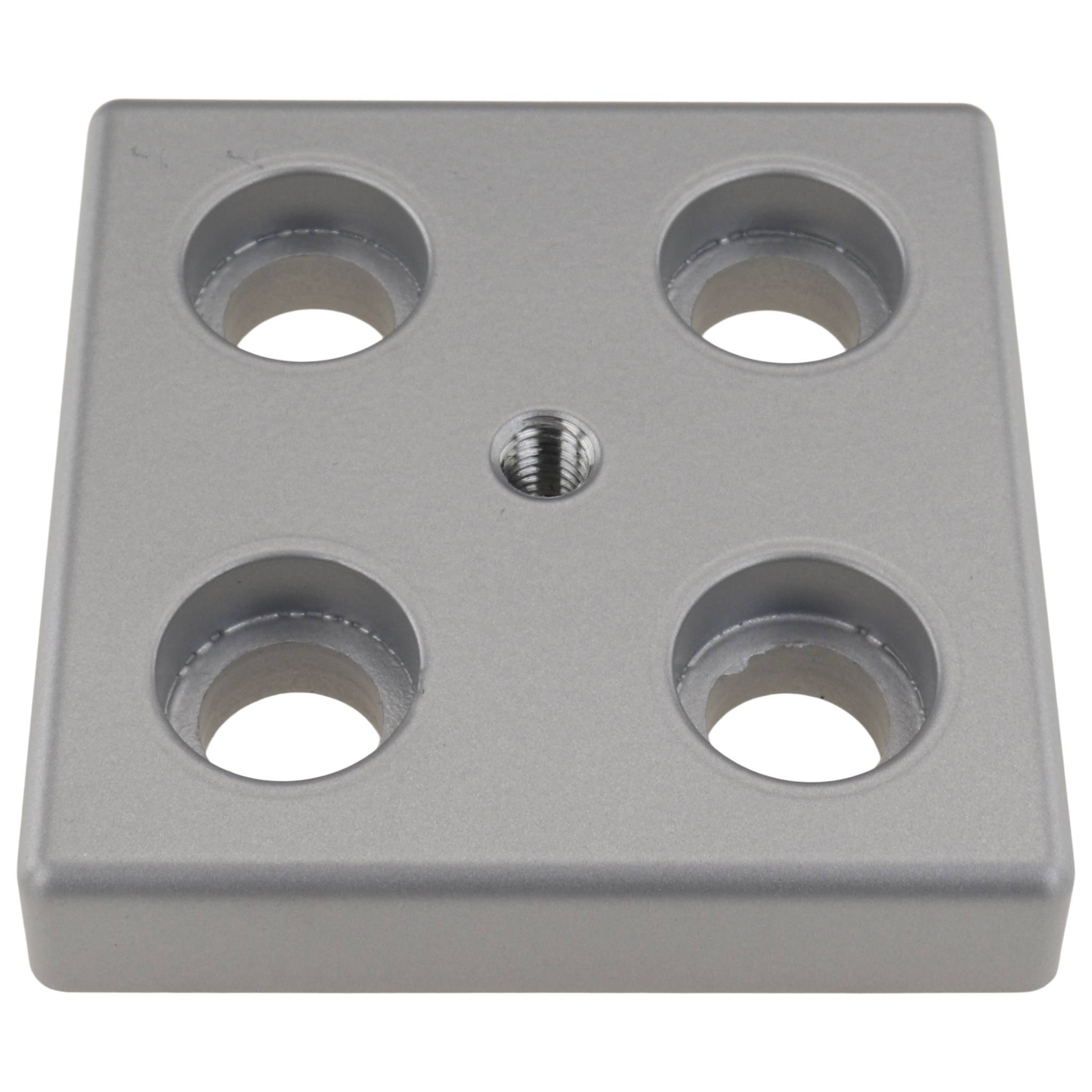 Platte, Transport- und Fußplatte M8, 80x80x16, Zink-Druckguß, pulverbeschichtet, alufarbig