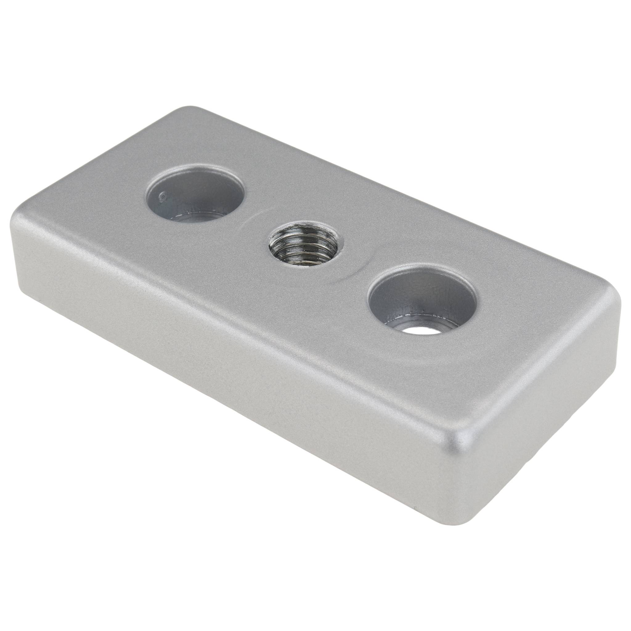 Platte, Transport- und Fußplatte M12, 45x90x16, Zink-Druckguß, pulverbeschichtet, alufarbig