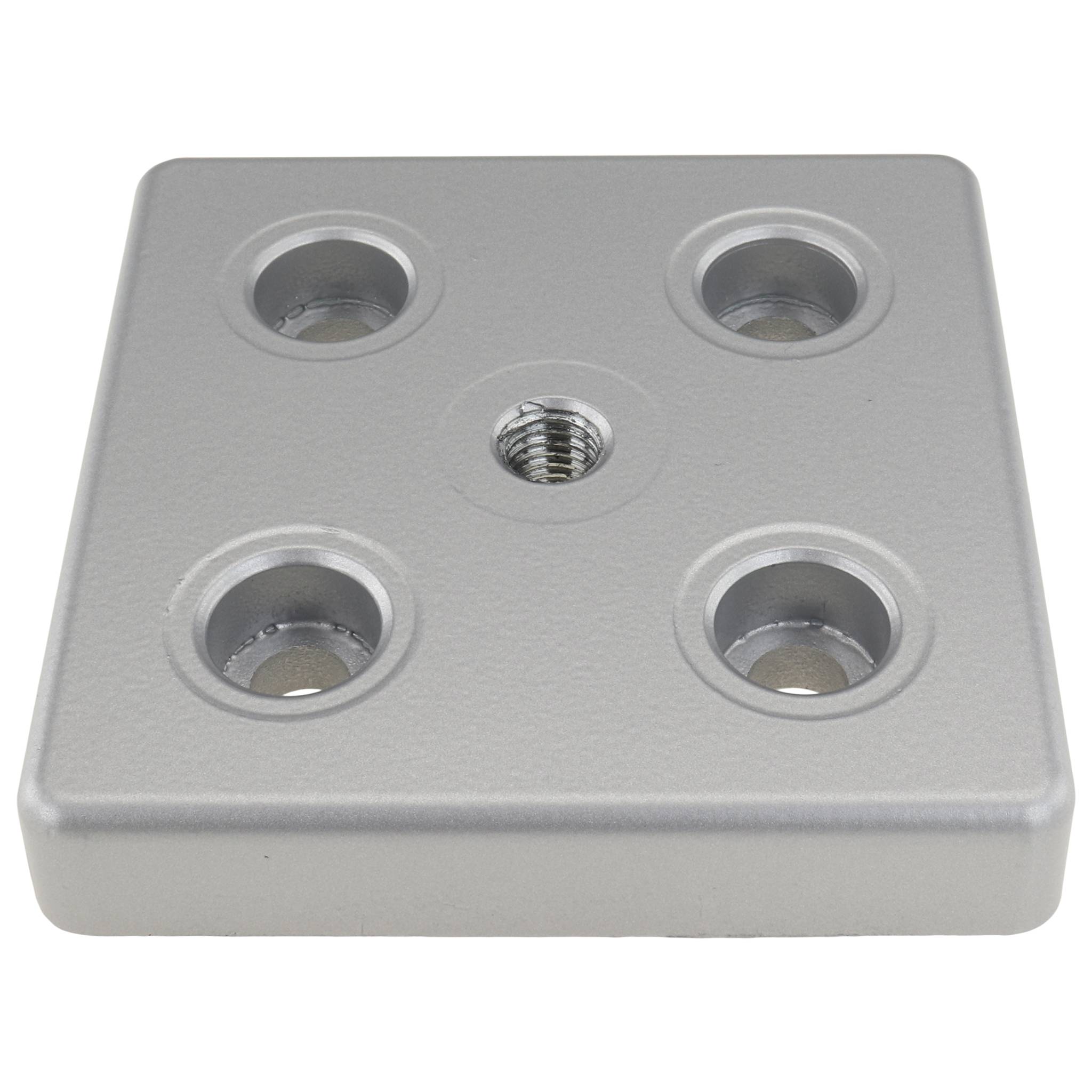 Platte, Transport- und Fußplatte M10, 90x90x16, Zink-Druckguß, pulverbeschichtet, alufarbig