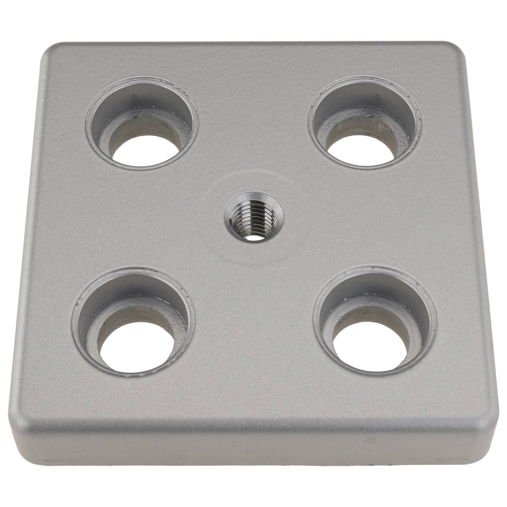 Platte, Transport- und Fußplatte M10, 90x90x16, Zink-Druckguß, pulverbeschichtet, alufarbig