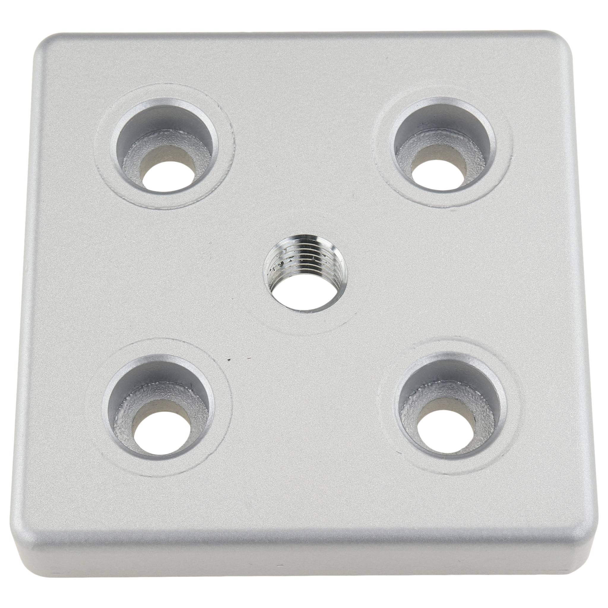 Platte, Transport- und Fußplatte M14, 90x90x16, Zink-Druckguß, pulverbeschichtet, alufarbig