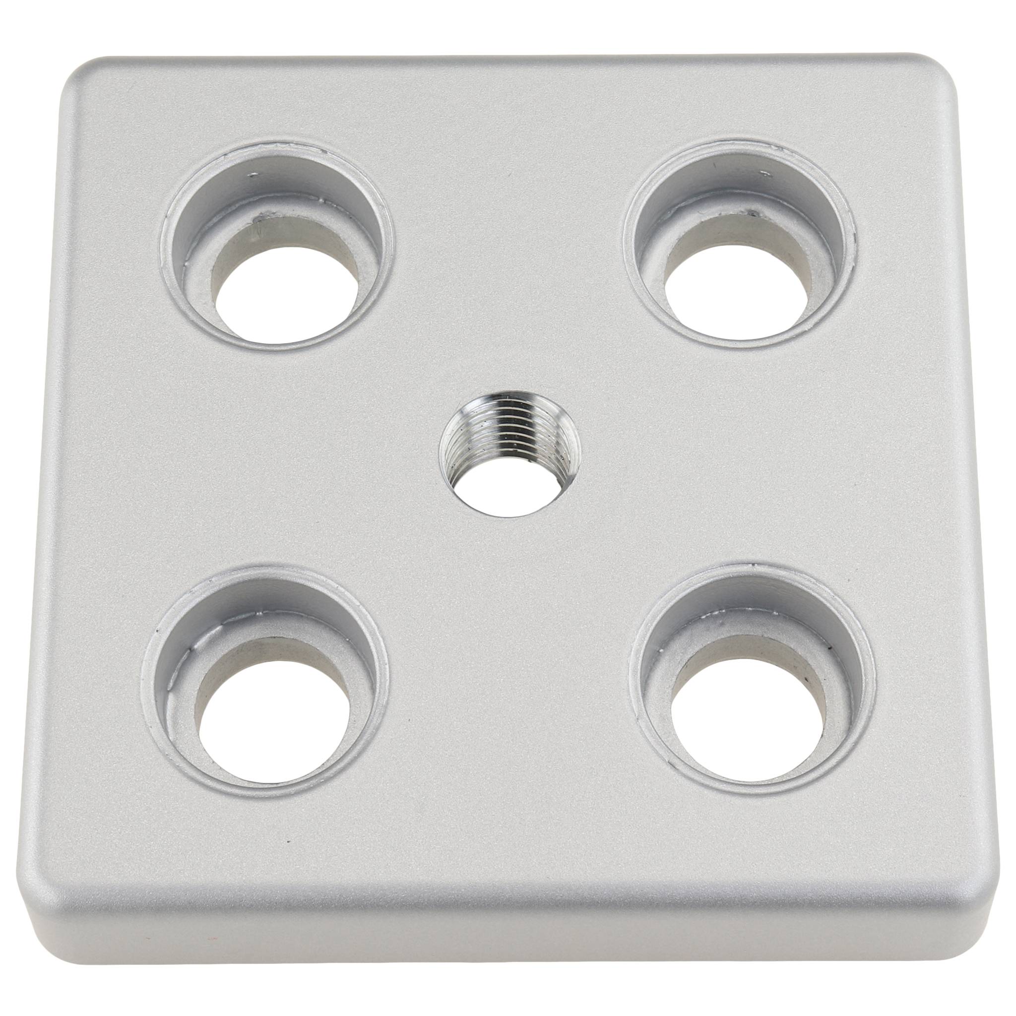 Platte, Transport- und Fußplatte M14, 90x90x16, Zink-Druckguß, pulverbeschichtet, alufarbig