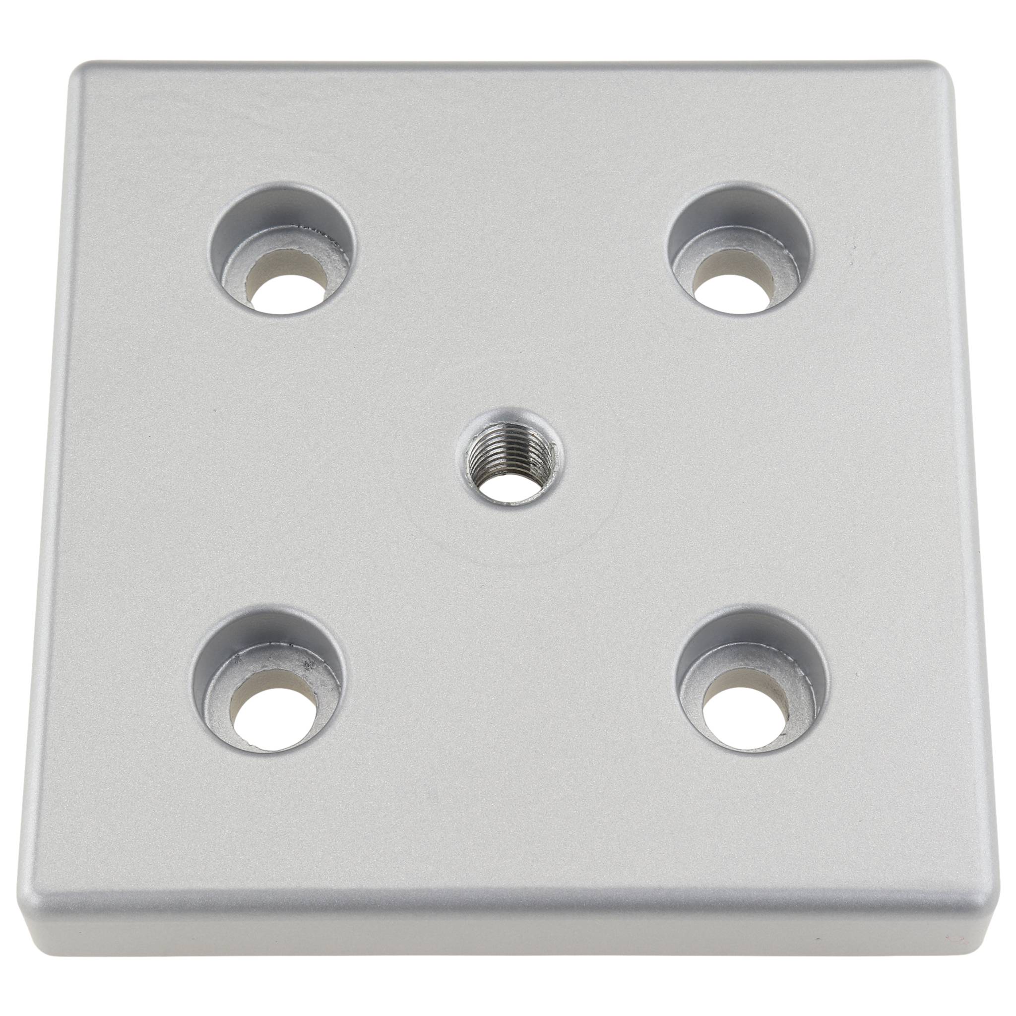 Platte, Transport- und Fußplatte M10, 100x100x16, Zink-Druckguß, pulverbeschichtet, alufarbig