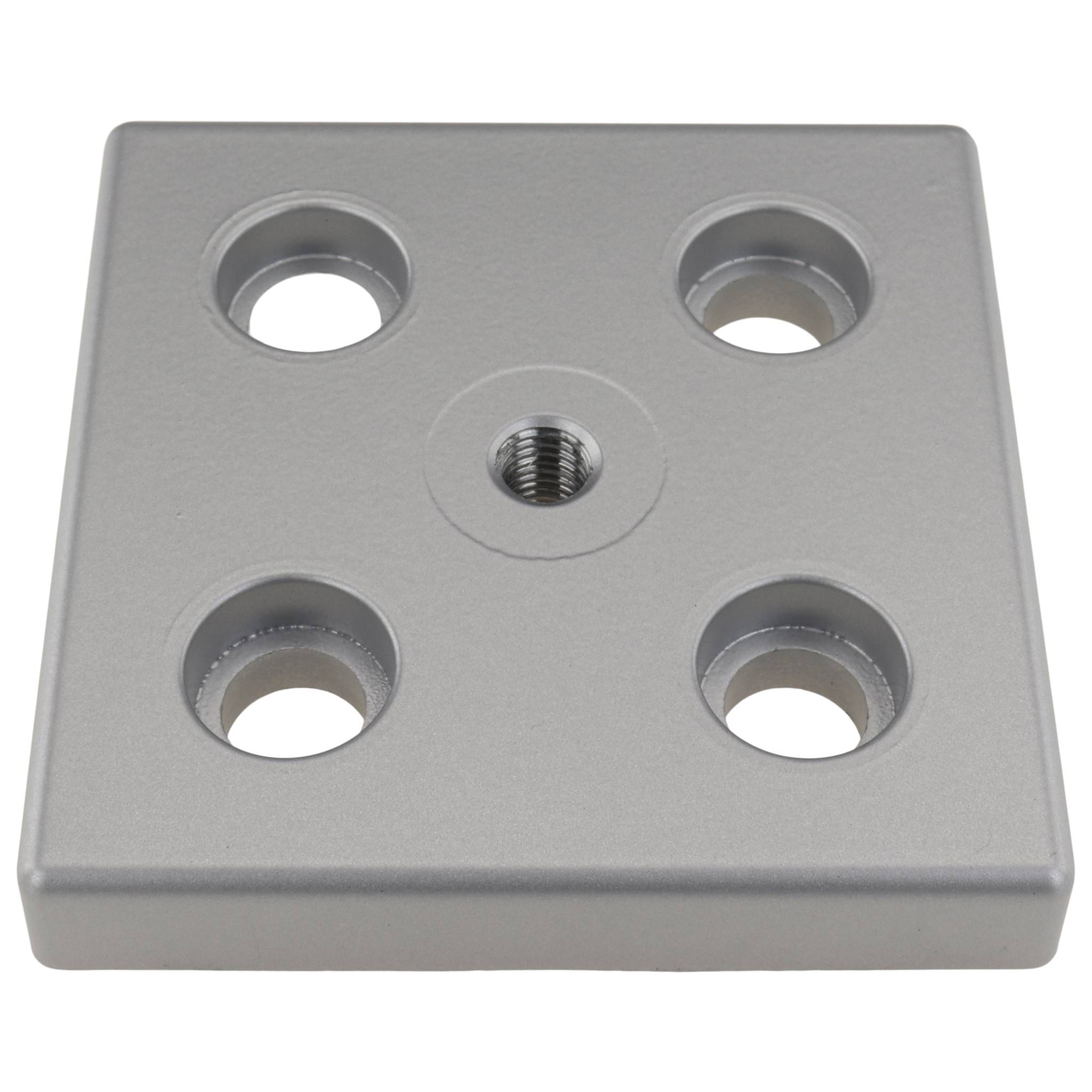 Platte, Transport- und Fußplatte M10, 100x100x16, Zink-Druckguß, pulverbeschichtet, alufarbig