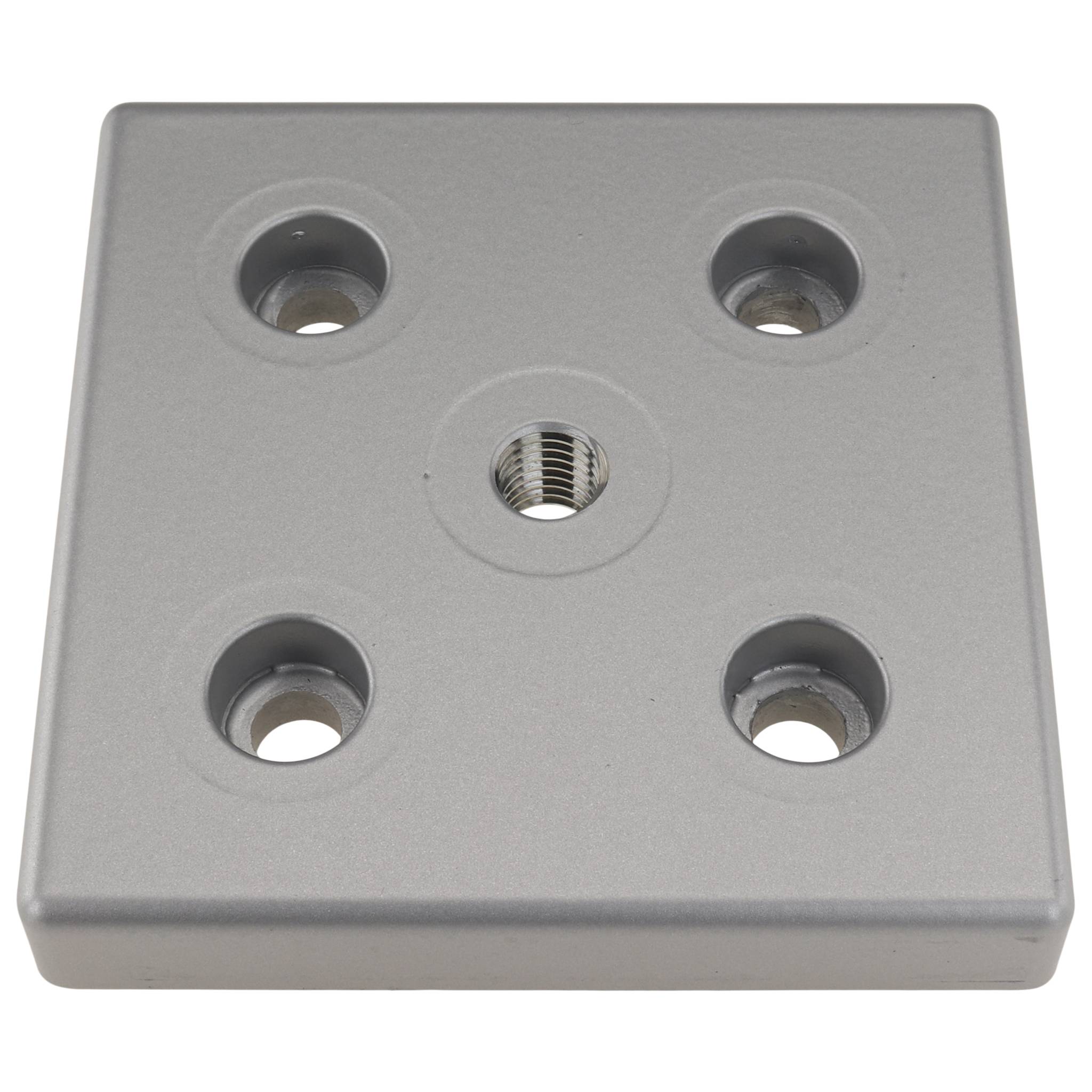 Platte, Transport- und Fußplatte M12, 100x100x16, Zink-Druckguß, pulverbeschichtet, alufarbig