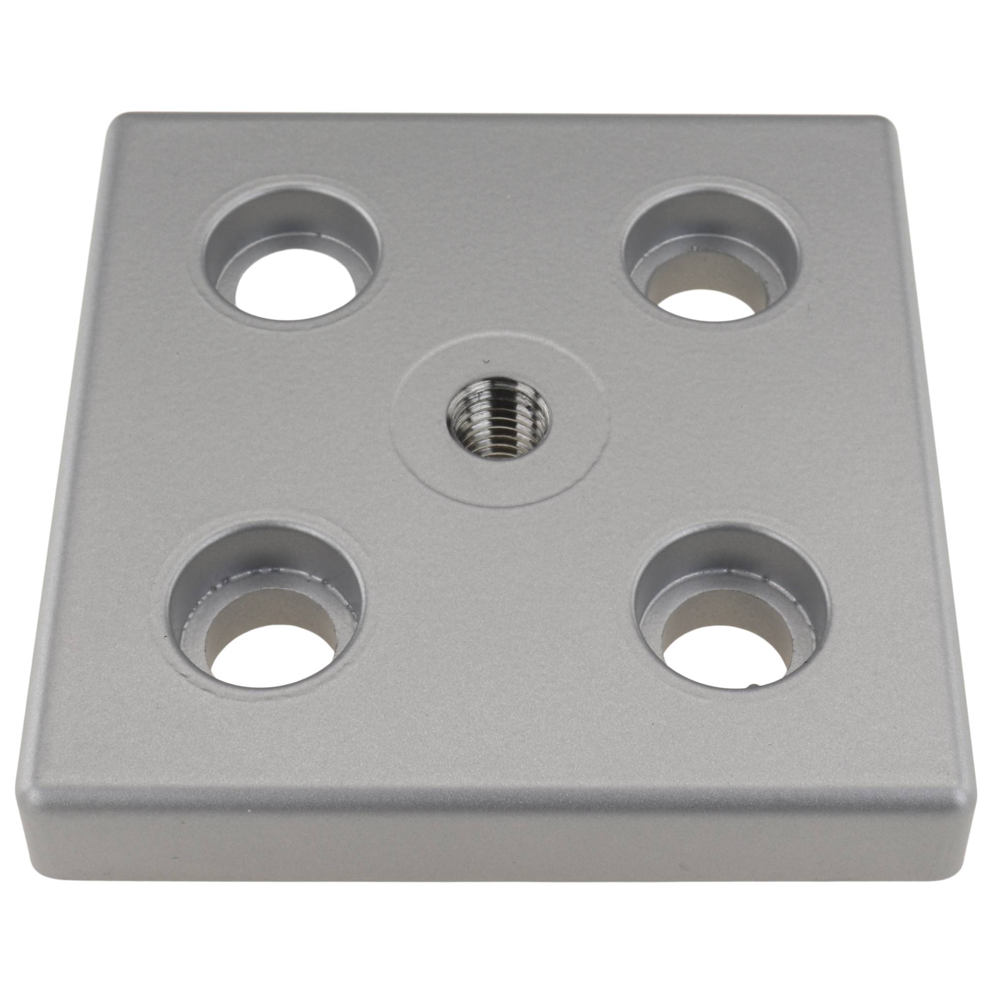 Platte, Transport- und Fußplatte M12, 100x100x16, Zink-Druckguß, pulverbeschichtet, alufarbig