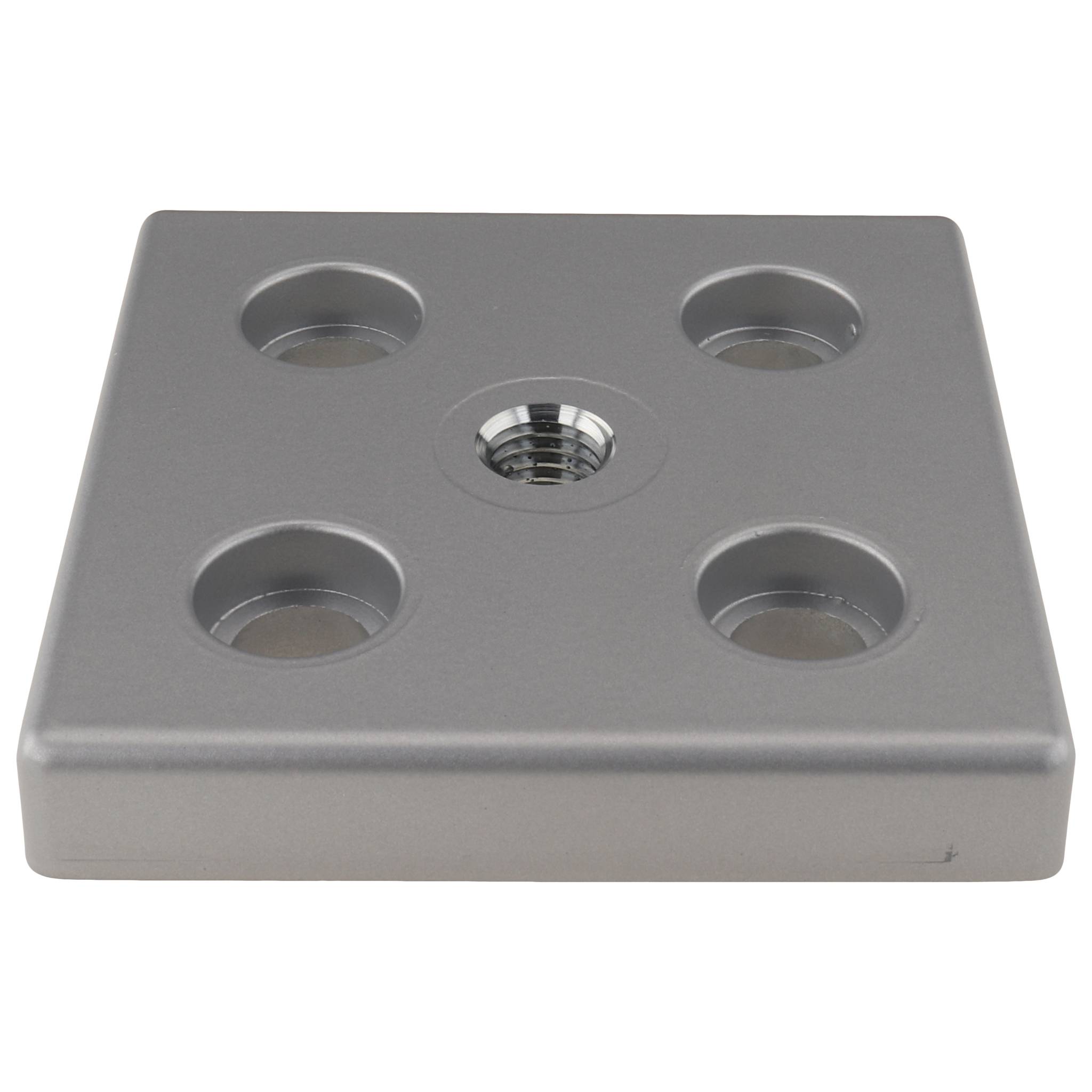 Platte, Transport- und Fußplatte M14, 100x100x16, Zink-Druckguß, pulverbeschichtet, alufarbig