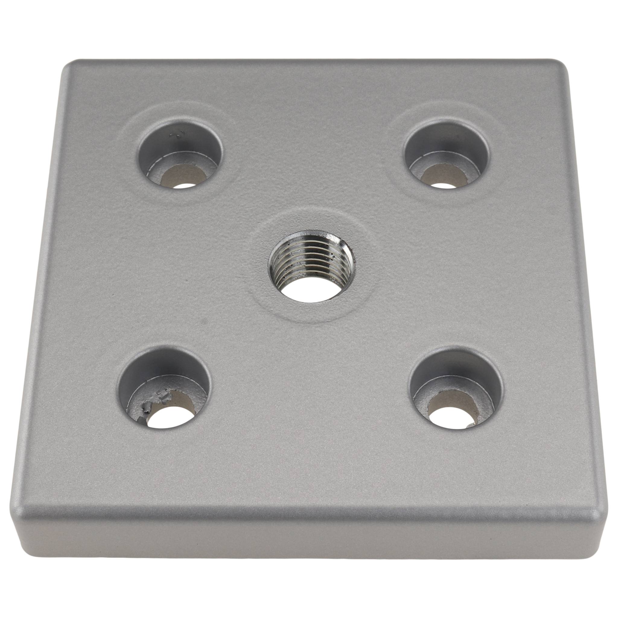 Platte, Transport- und Fußplatte M16, 100x100x16, Zink-Druckguß, pulverbeschichtet, alufarbig