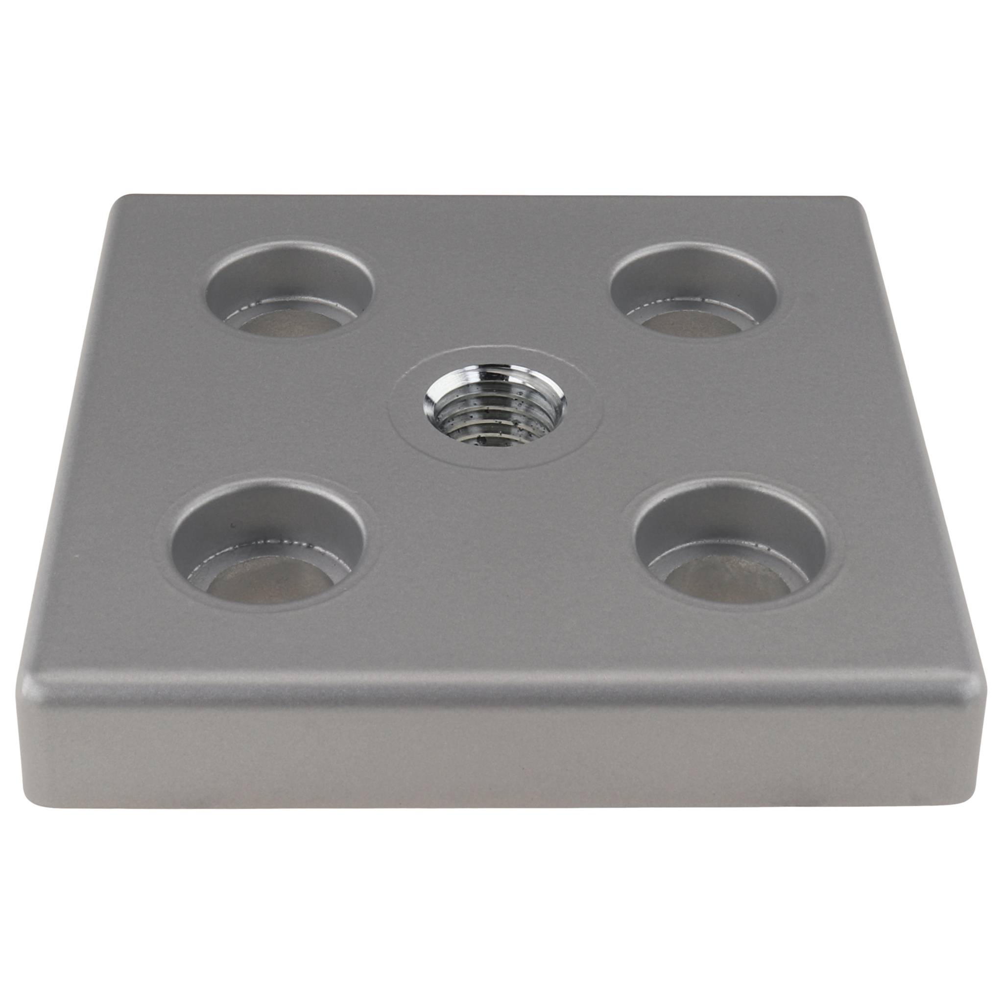 Platte, Transport- und Fußplatte M16, 100x100x16, Zink-Druckguß, pulverbeschichtet, alufarbig