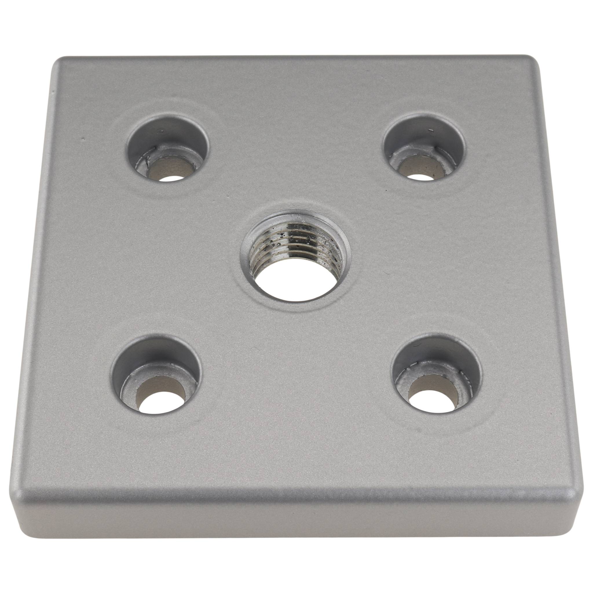 Platte, Transport- und Fußplatte M20, 100x100x16, Zink-Druckguß, pulverbeschichtet, alufarbig