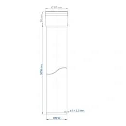 Technische Zeichnung eines hohen zylindrischen Objekts mit gewelltem Seitenprofil, gekennzeichnet mit Abmessungen einschließlich einer Höhe von 2100 mm, einem oberen Durchmesser von etwa 97 mm und DN 50 Basis.