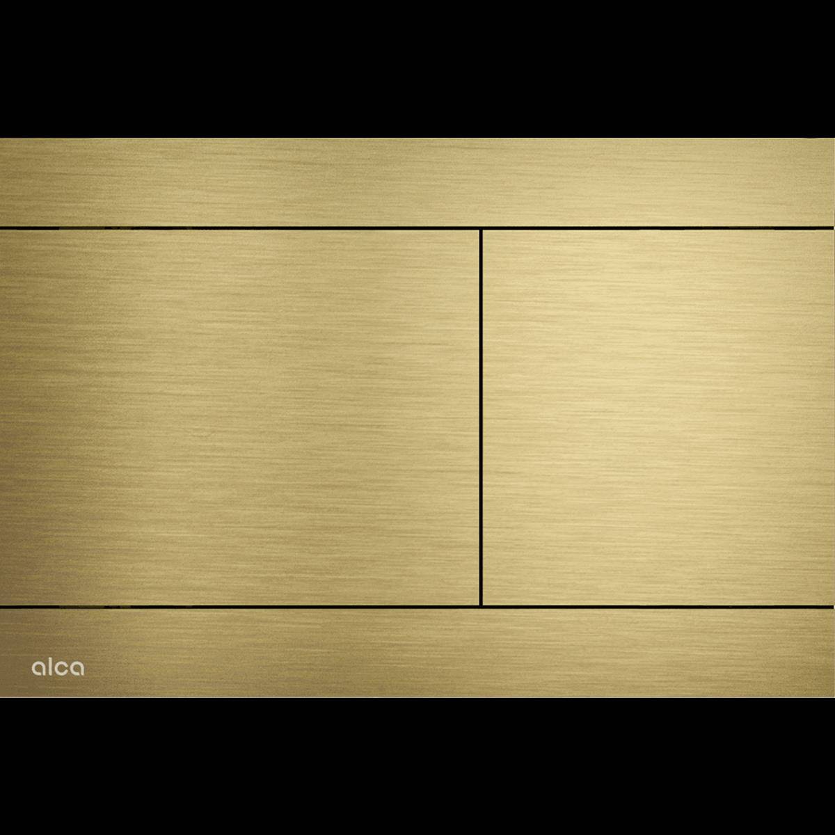 Gebürstete goldene rechteckige Wandpaneele mit dünnen schwarzen Trennlinien, dargestellt als minimalistische Dekorationsoberfläche.
