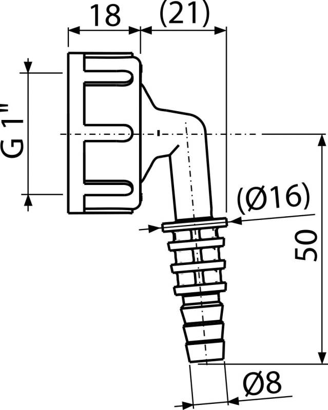 Alcadrain Gerätenanschluss komplett G1" 8–16 mm Schlauchanschluss