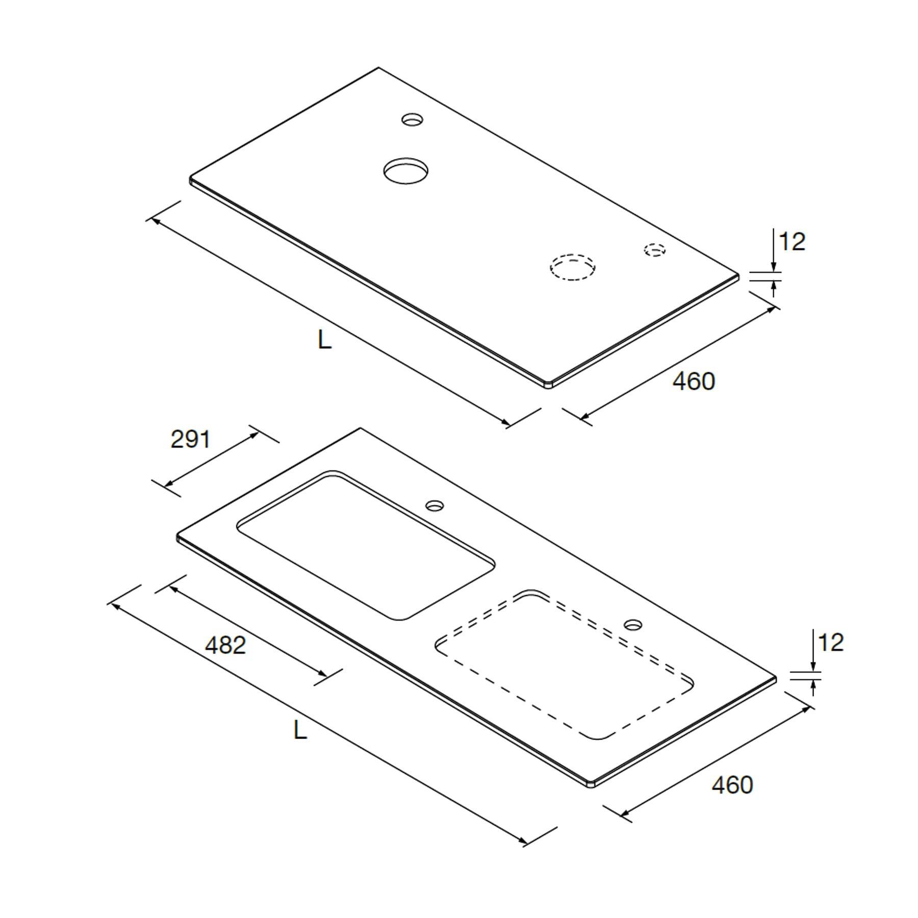 Salgar Waschtisch-Platte von 1010 bis 1210 SCHWARZER SCHIEFER 12 mm
