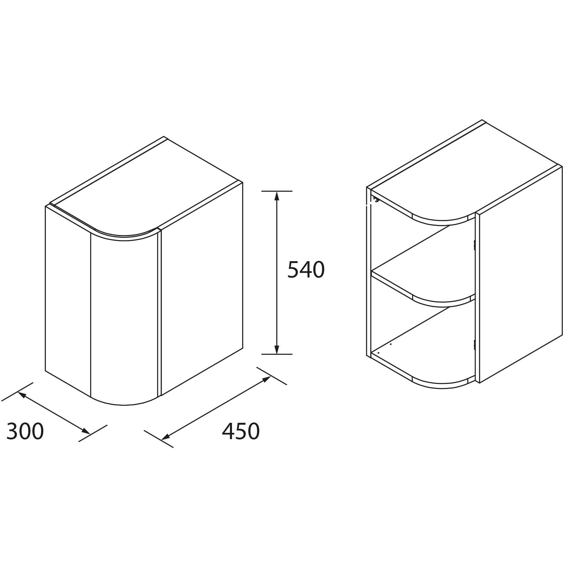 Salgar Schrankelement wandhängend ALLIANCE 300 links / rechts 1 geschwungene Tür zum Öffnen mit Pushsystem NIGHT BLUE 300 x 540 x 450 mm