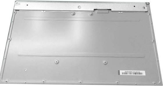 Das Bild zeigt eine Unteransicht eines Laptops mit einer soliden Metalloberfläche, sichtbaren Schrauben und einem kleinen Barcode auf der rechten Seite.