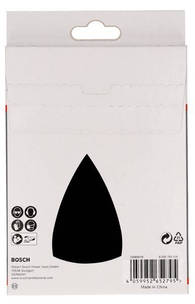 Weiße Kartonschachtel mit einem großen schwarzen Regentropfen-Symbol in der Mitte. Verschiedene kleine Symbole in der unteren linken Ecke deuten auf Handhabungs- oder Sicherheitsinformationen hin.