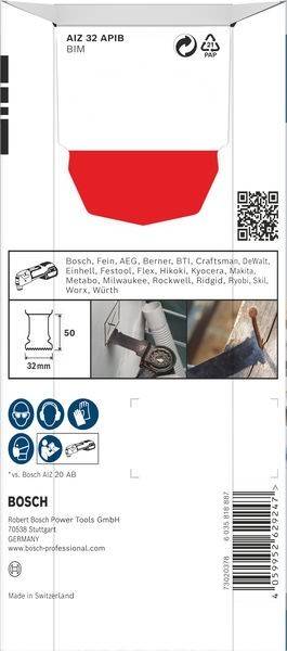Die Abbildung zeigt eine Werkzeugverpackung mit einem roten 'Universal-Fit' Etikett, einem QR-Code und einer Kompatibilitätsliste von Werkzeugmarken wie Bosch und Dewalt.