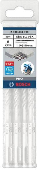 Bosch-'Pro'-Bohreretuikett mit einem Design in Blau- und Rotfarben, beschriftet mit 'Lange Lebensdauer'.