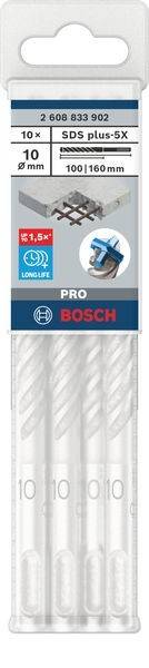 Eine Packung mit Bosch 'Pro' Langlebig-Bohrern wird gezeigt, wobei die Haltbarkeit und professionelle Nutzung betont werden.