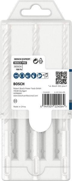 Bohrhammer-Bit-Paket von BOSCH. Bosch Expert, 6 x 50 x 100 mm. Hergestellt in China. Enthält Produktdetails und Strichcode.