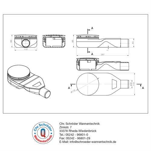 Schröder Duschwannenablauf Geostone Spezial waagerecht
