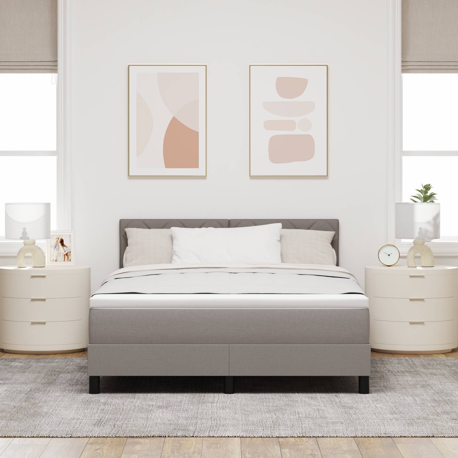 vidaXL LED Boxspringbett mit Matratze Taupe 160x200 cm Stoff
