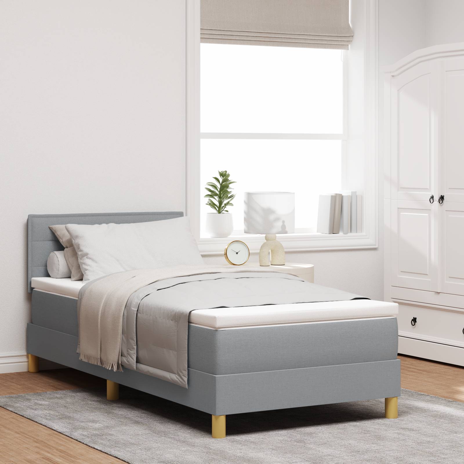 vidaXL Boxspringbett mit Matratze Hellgrau 80x200 cm Stoff