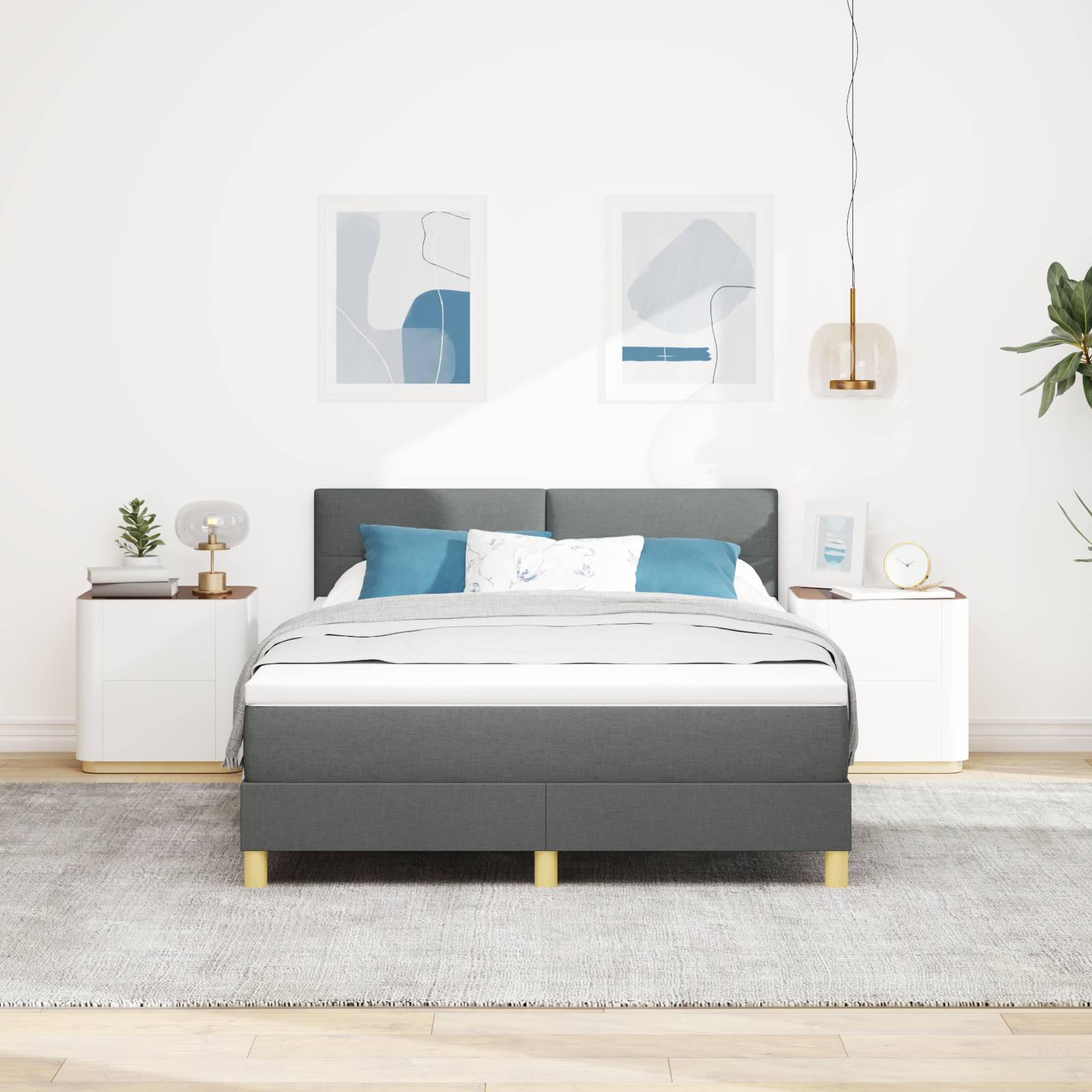 vidaXL Boxspringbett mit Matratze Dunkelgrau 160x200 cm Stoff